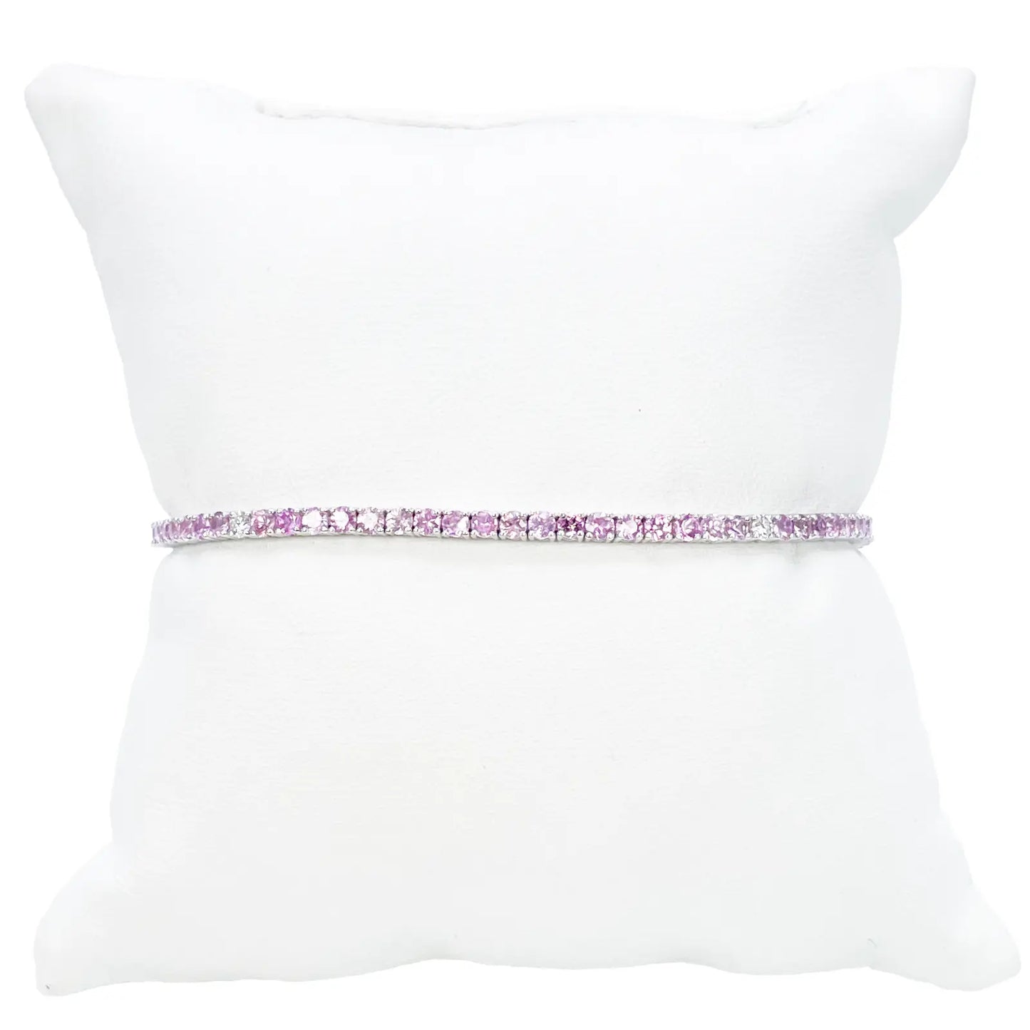 18ct White Gold Natural Round Pink Sapphire & Diamond Tennis Bracelet 5.40ct  Diamond Bracelets