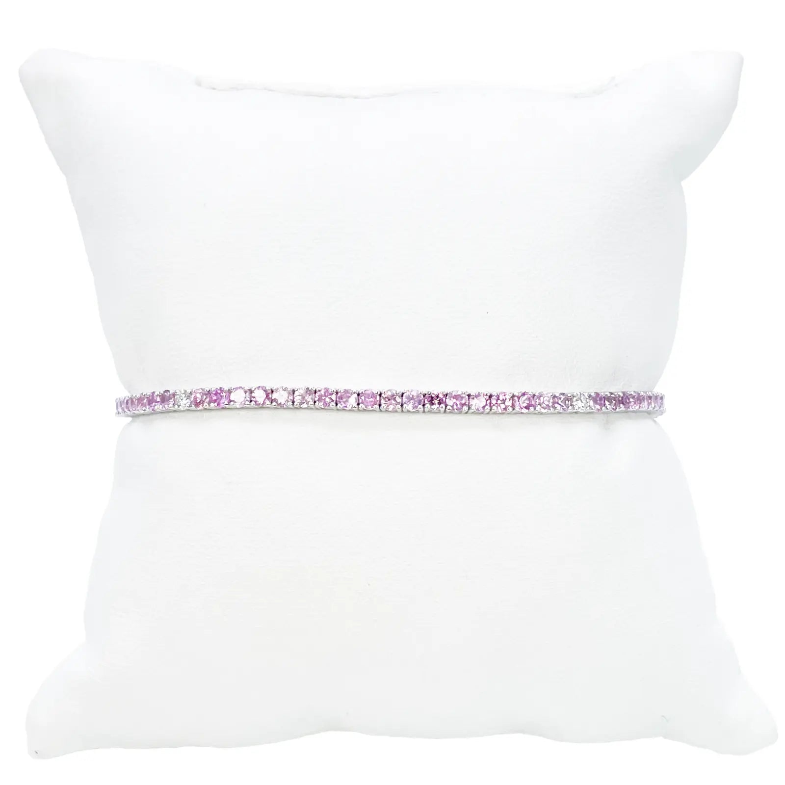 18ct White Gold Natural Round Pink Sapphire & Diamond Tennis Bracelet 5.40ct  Diamond Bracelets