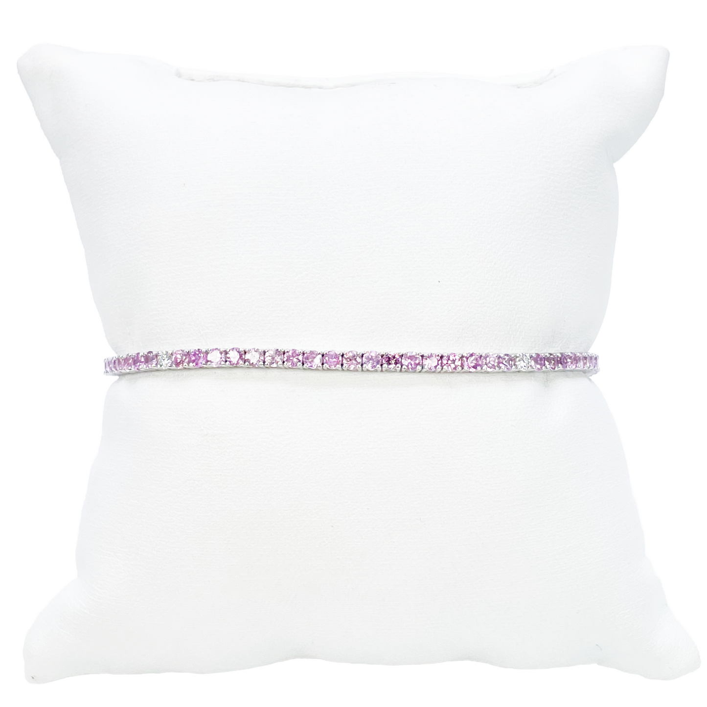 18ct White Gold Natural Round Pink Sapphire & Diamond Tennis Bracelet 5.40ct  Diamond Bracelets