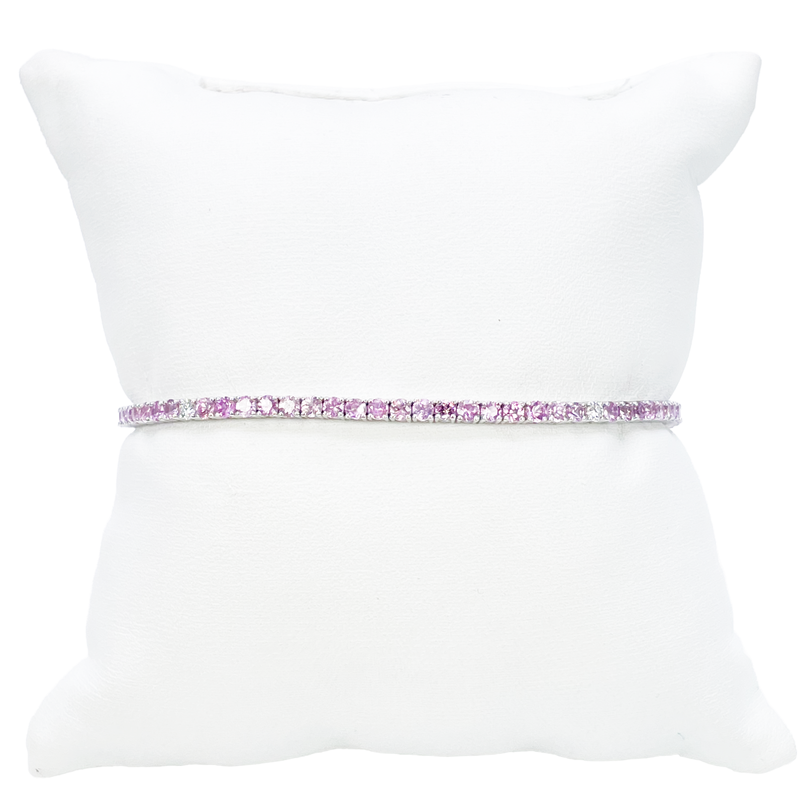 18ct White Gold Natural Round Pink Sapphire & Diamond Tennis Bracelet 5.40ct  Diamond Bracelets