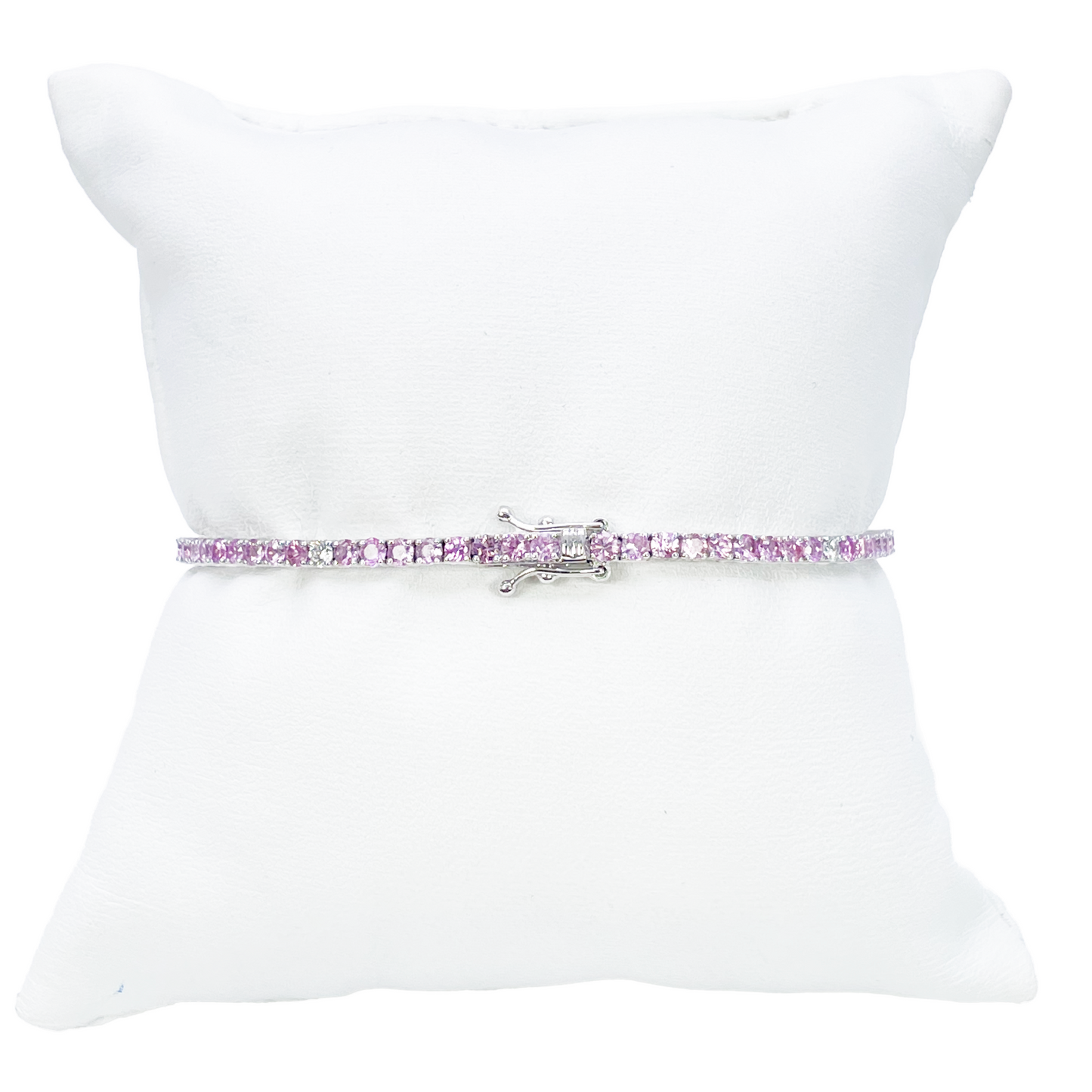 18ct White Gold Natural Round Pink Sapphire & Diamond Tennis Bracelet 5.40ct  Diamond Bracelets