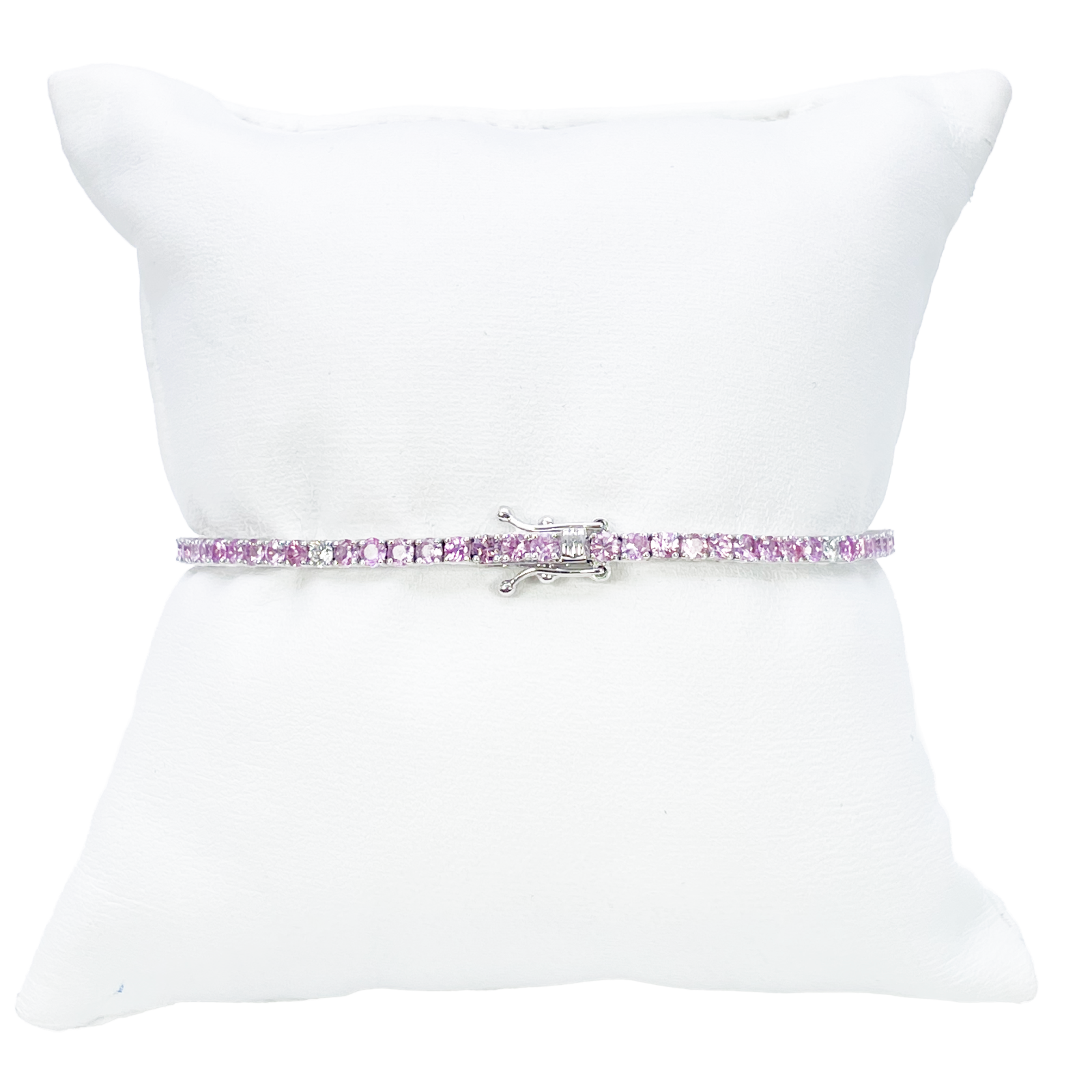 18ct White Gold Natural Round Pink Sapphire & Diamond Tennis Bracelet 5.40ct  Diamond Bracelets