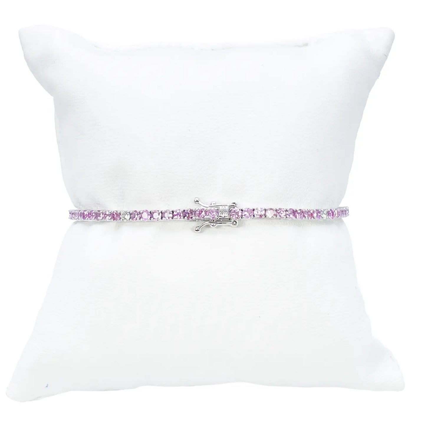 18ct White Gold Natural Round Pink Sapphire & Diamond Tennis Bracelet 5.40ct  Diamond Bracelets