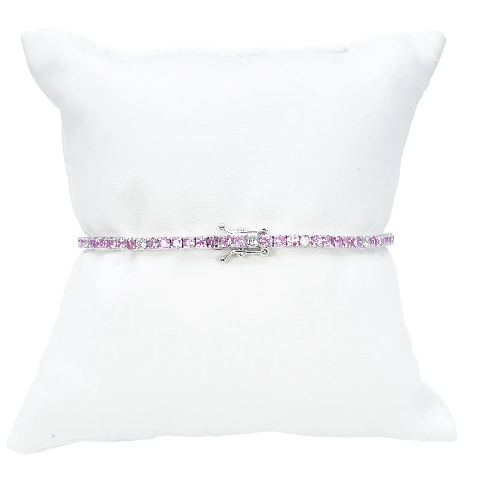 18ct White Gold Natural Round Pink Sapphire & Diamond Tennis Bracelet 5.40ct  Diamond Bracelets