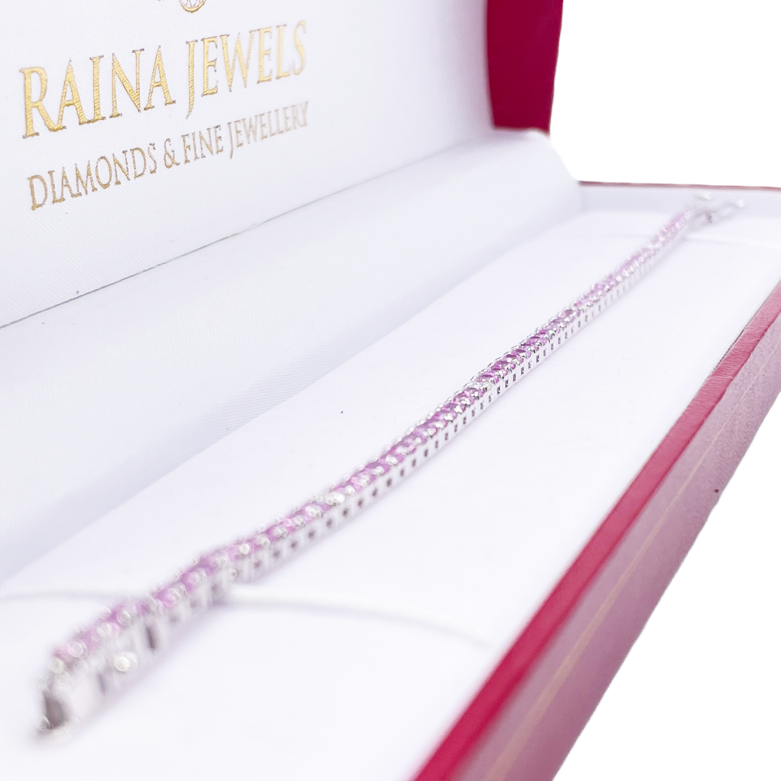 18ct White Gold Natural Round Pink Sapphire & Diamond Tennis Bracelet 5.40ct  Diamond Bracelets
