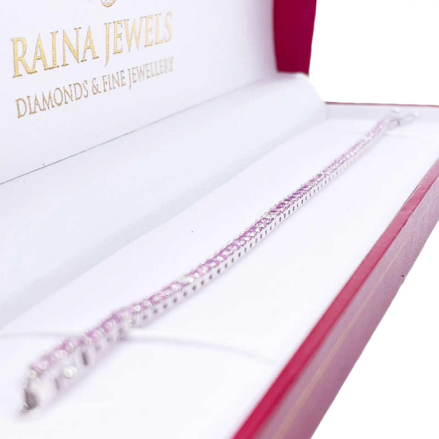 18ct White Gold Natural Round Pink Sapphire & Diamond Tennis Bracelet 5.40ct  Diamond Bracelets