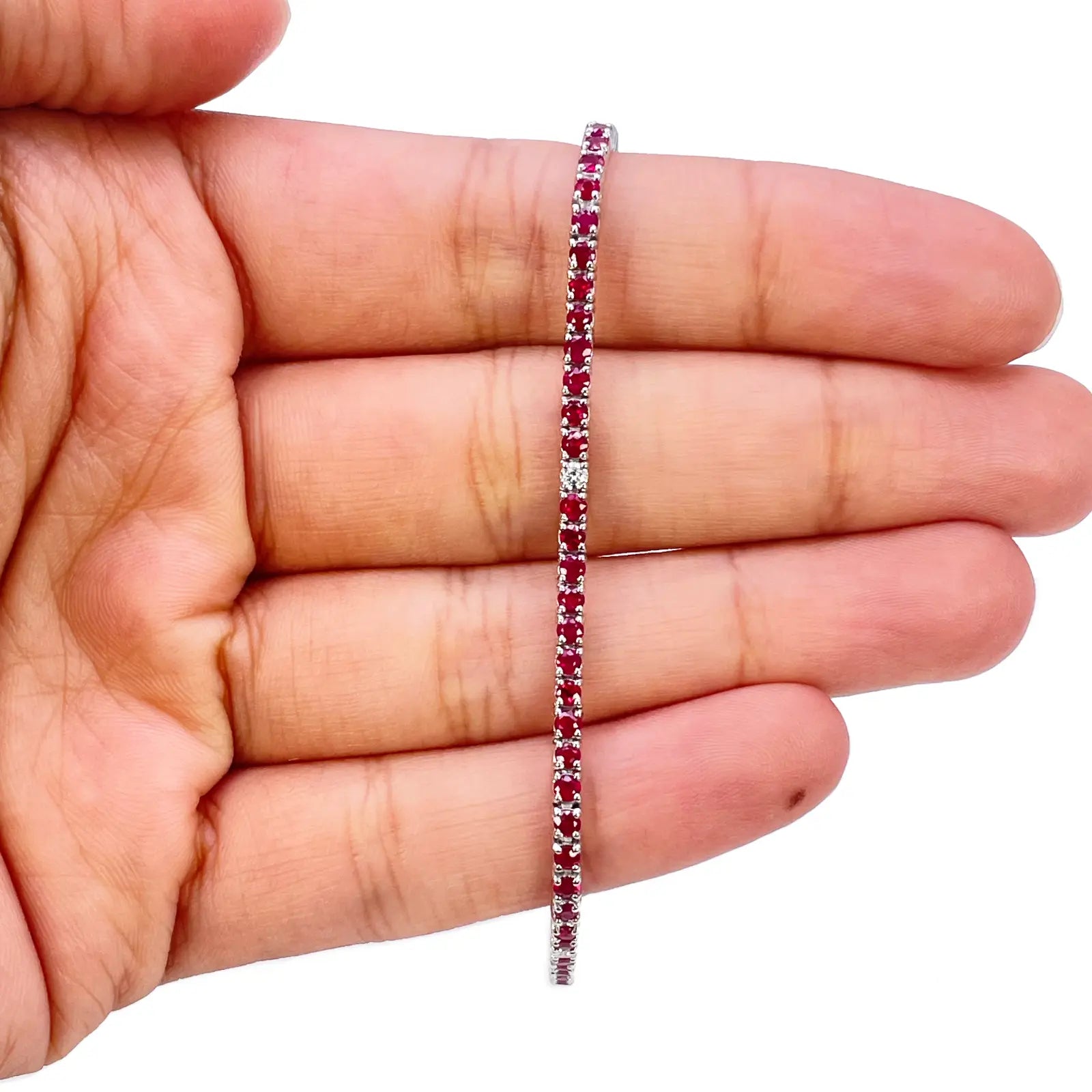 18ct White Gold Natural Round Ruby & Diamond Tennis Bracelet 2.30ct 7 Inches  Diamond Bracelets