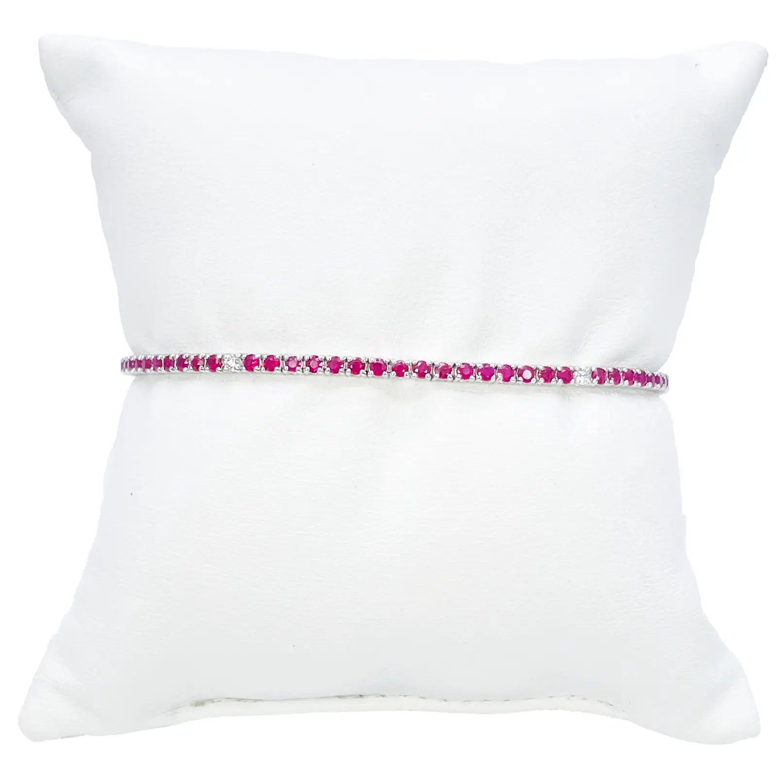 18ct White Gold Natural Round Ruby & Diamond Tennis Bracelet 2.30ct 7 Inches  Diamond Bracelets