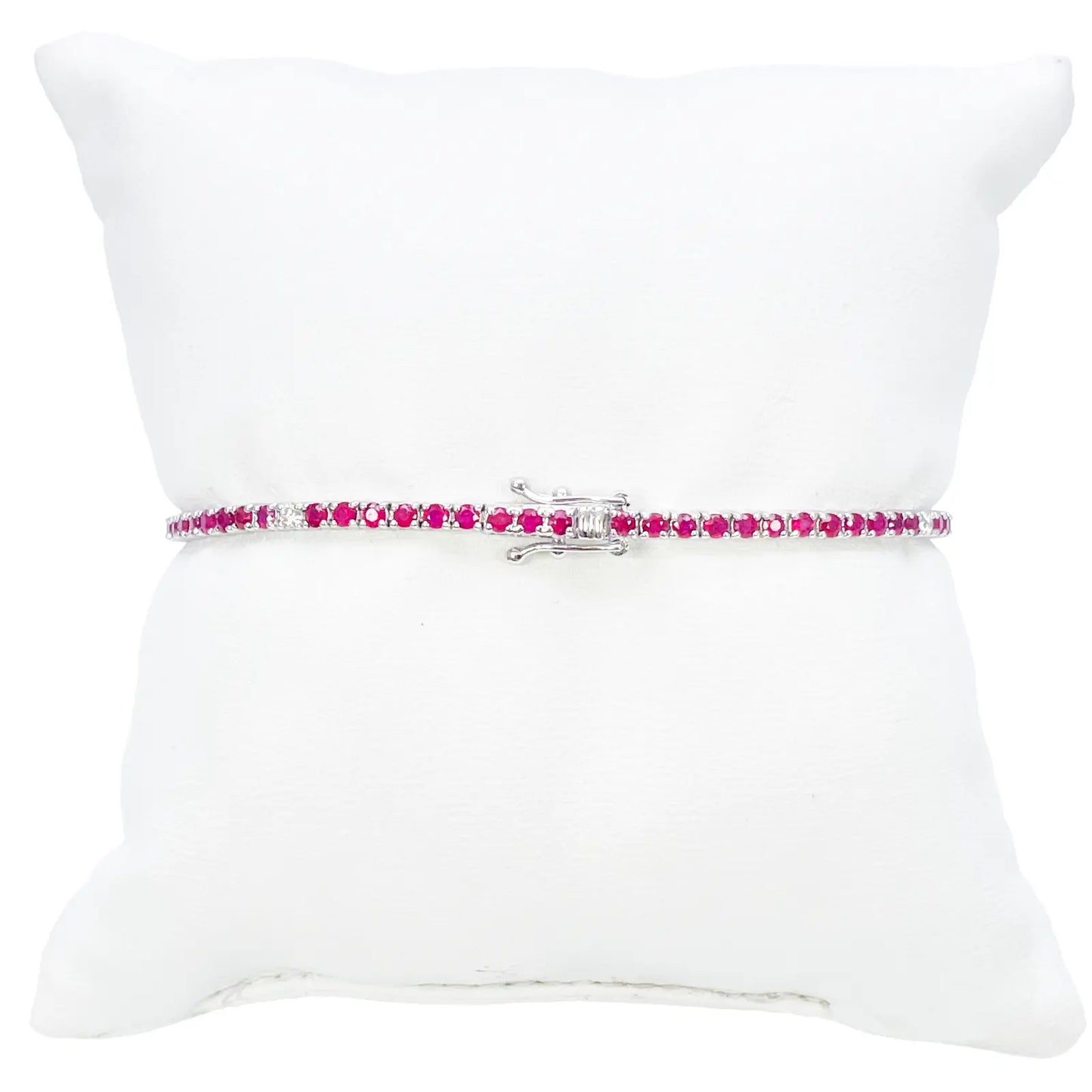 18ct White Gold Natural Round Ruby & Diamond Tennis Bracelet 2.30ct 7 Inches  Diamond Bracelets