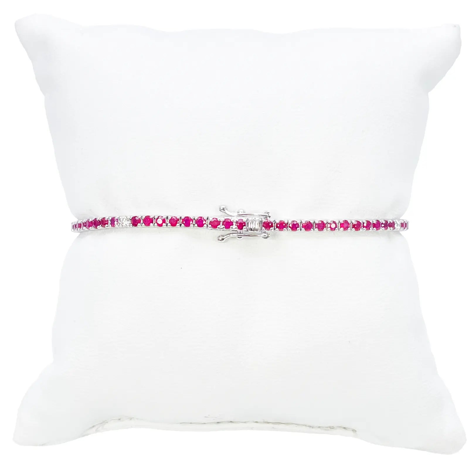 18ct White Gold Natural Round Ruby & Diamond Tennis Bracelet 2.30ct 7 Inches  Diamond Bracelets