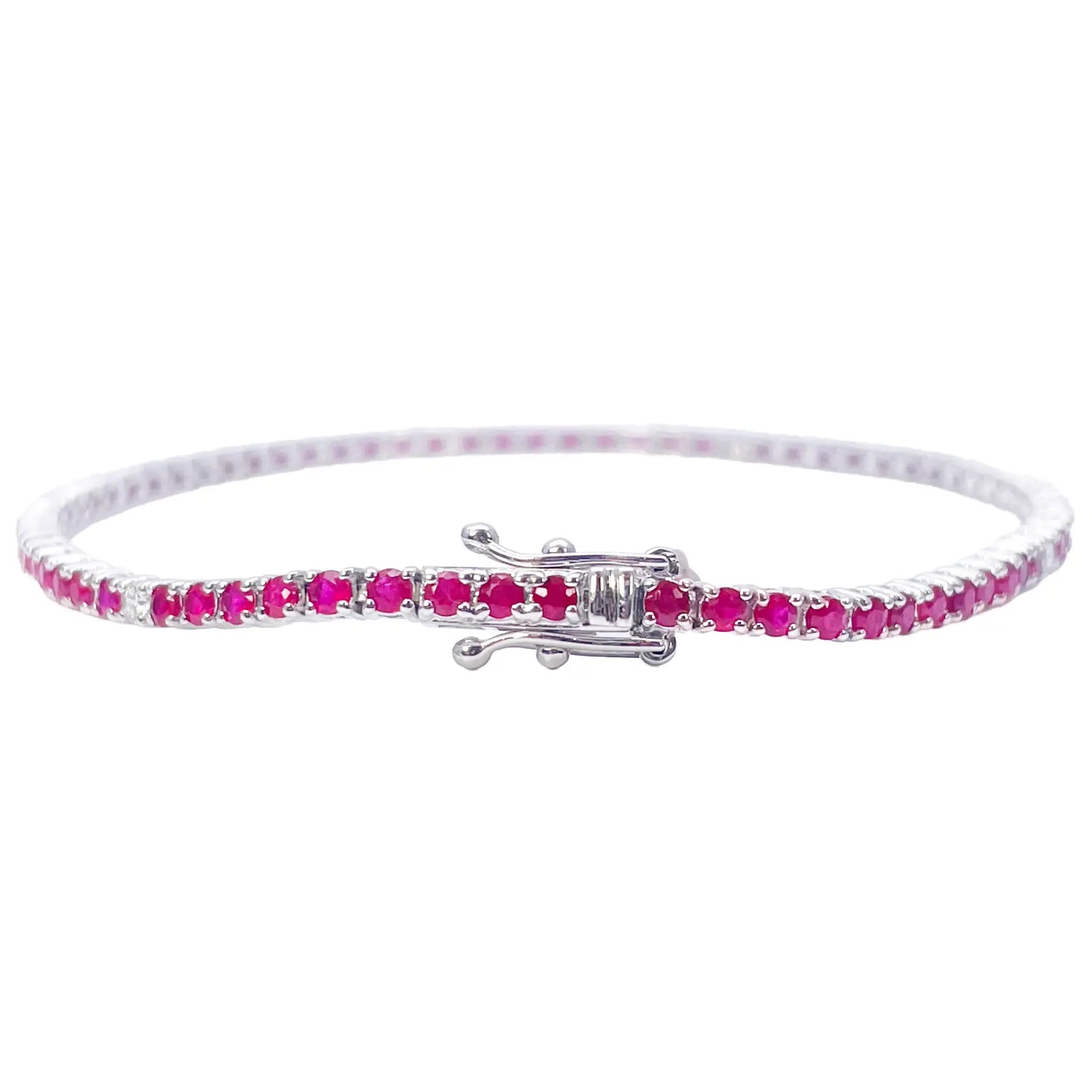 18ct White Gold Natural Round Ruby & Diamond Tennis Bracelet 2.94ct 7 Inches  Diamond Bracelets