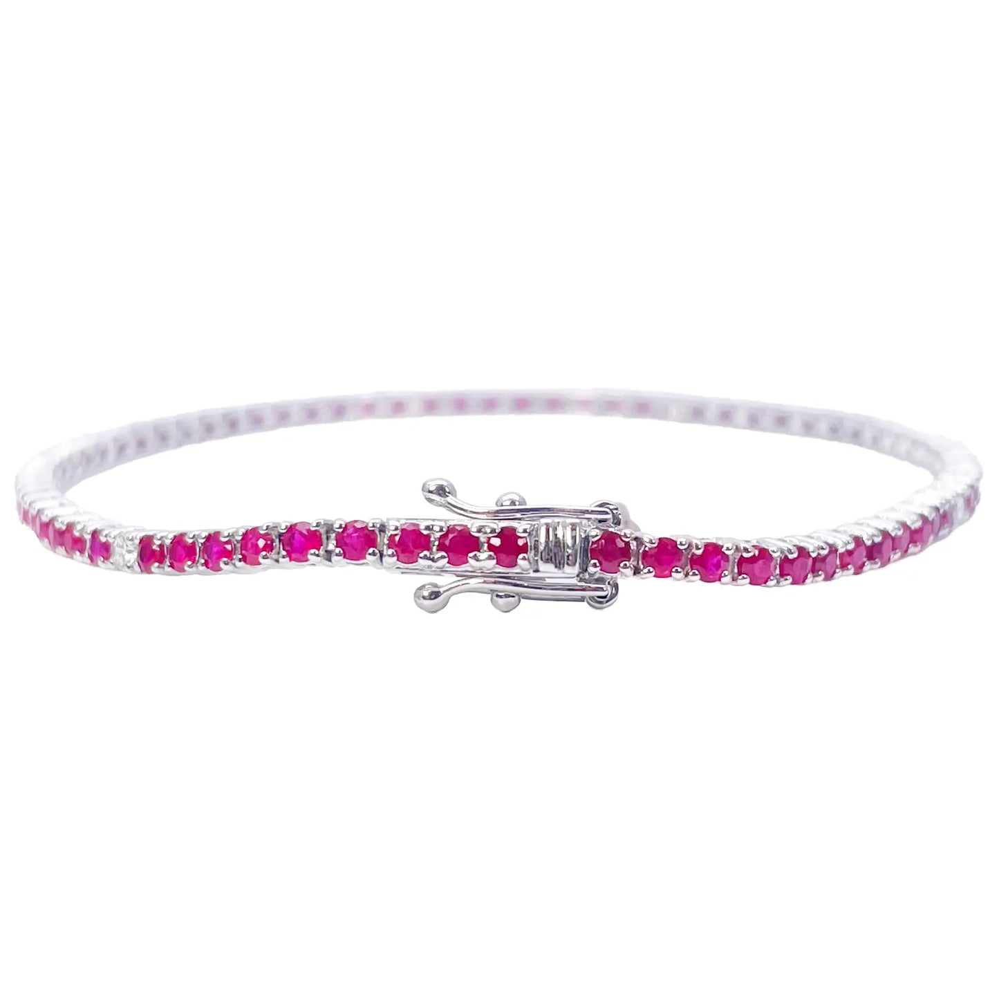 18ct White Gold Natural Round Ruby & Diamond Tennis Bracelet 3.25ct 7 Inches  Diamond Bracelets