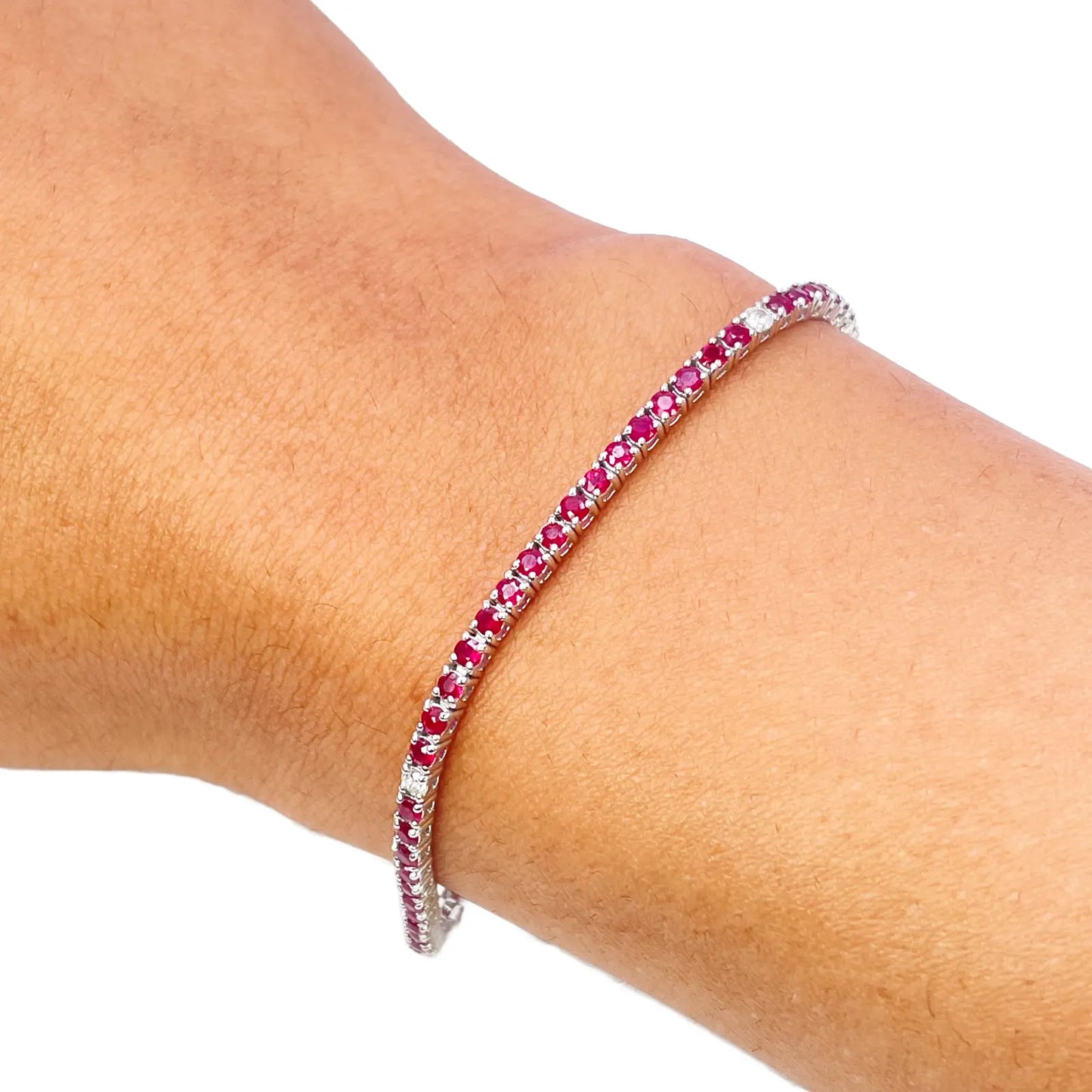 18ct White Gold Natural Round Ruby & Diamond Tennis Bracelet 3.25ct 7 Inches  Diamond Bracelets