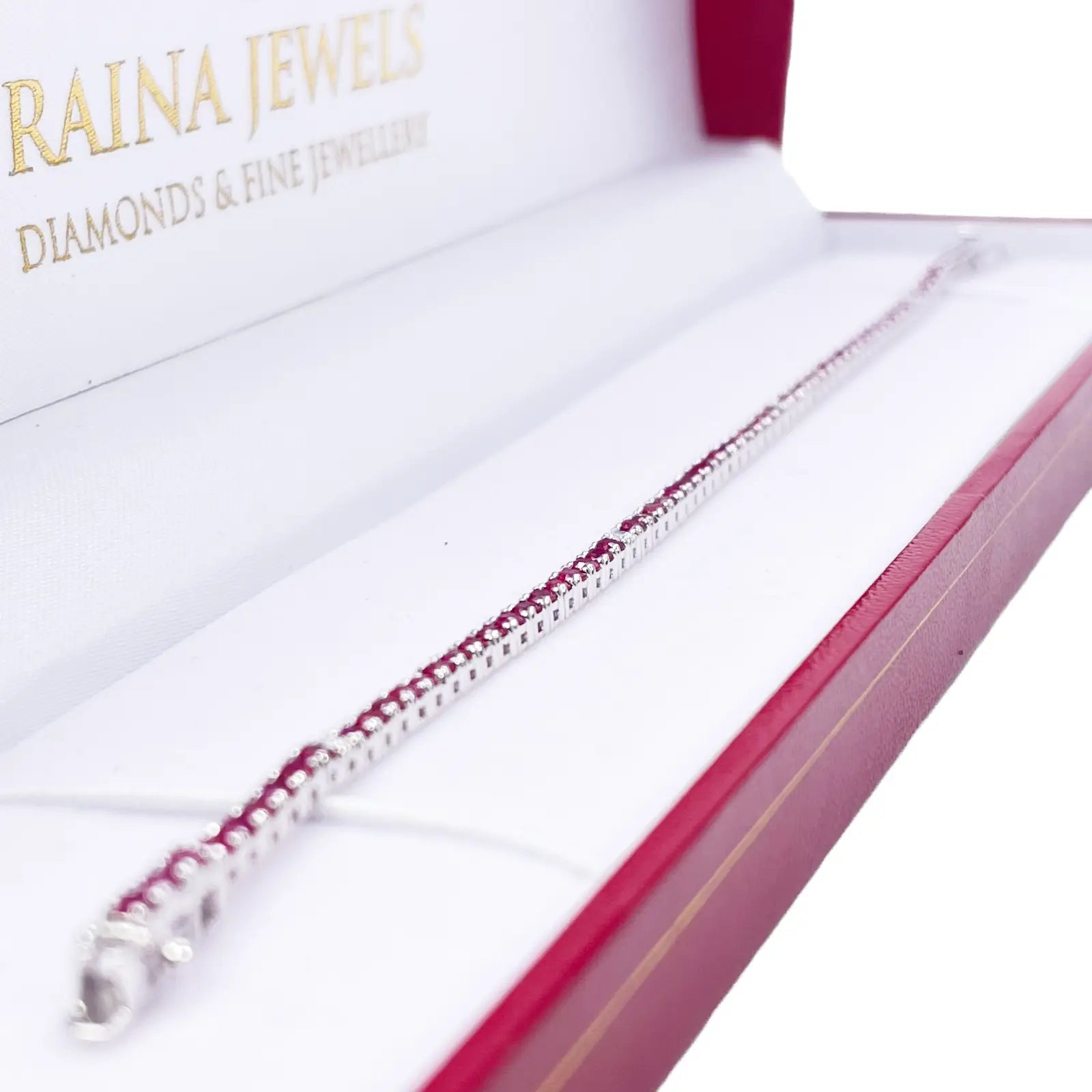18ct White Gold Natural Round Ruby & Diamond Tennis Bracelet 3.25ct 7 Inches  Diamond Bracelets