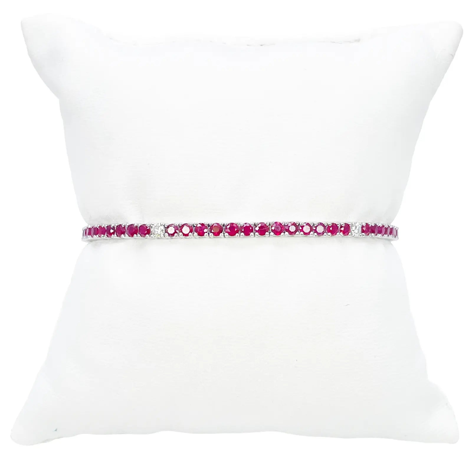 18ct White Gold Natural Round Ruby & Diamond Tennis Bracelet 4.90ct 7 Inches  Diamond Bracelets