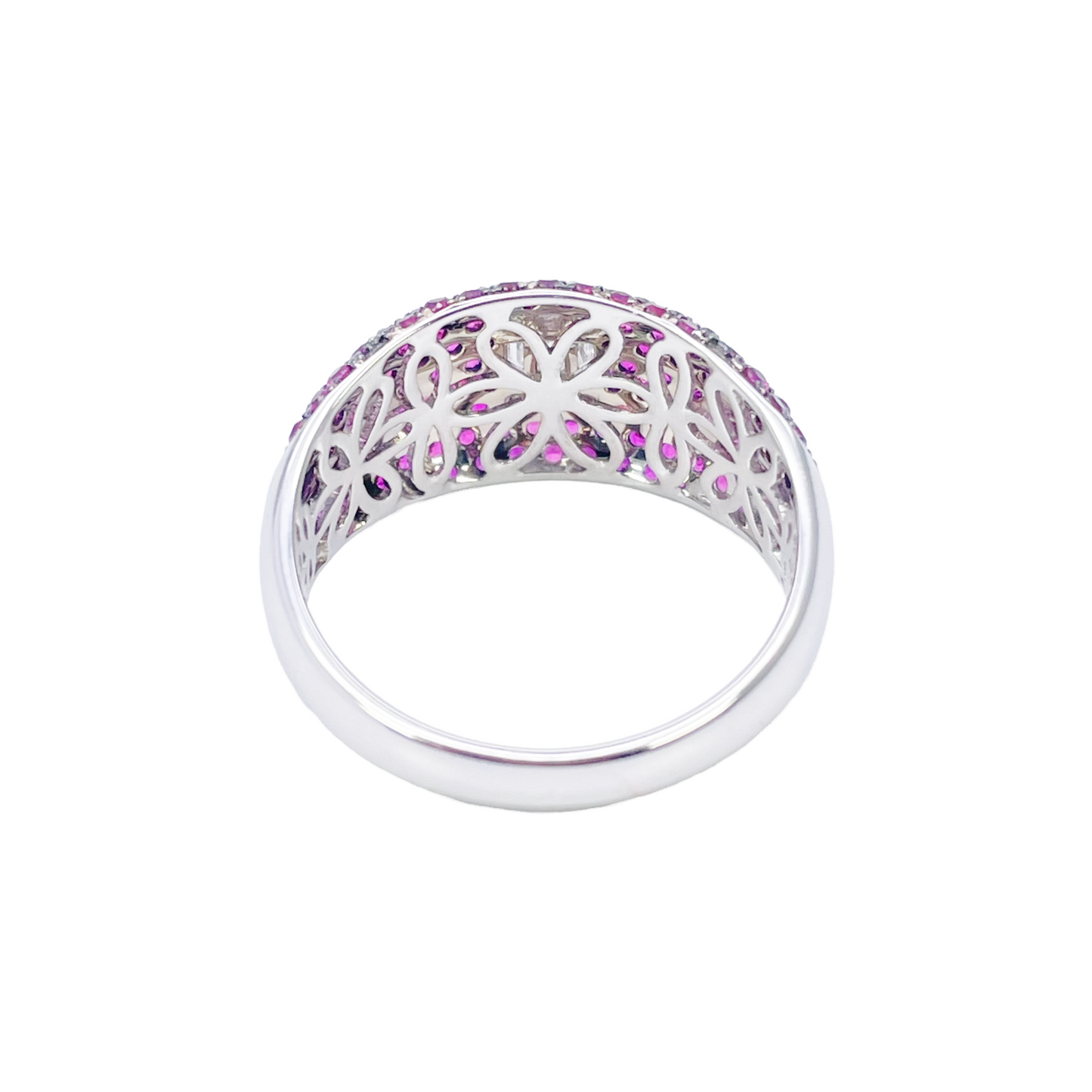 18ct White Gold Natural Ruby Baguette Diamond Cluster Cocktail Dome Ring 1.45ct  Diamond Ring