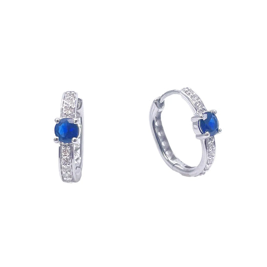 18ct White Gold Natural Sapphire Prong & Diamond Huggie Hoop Earrings 0.64ct 