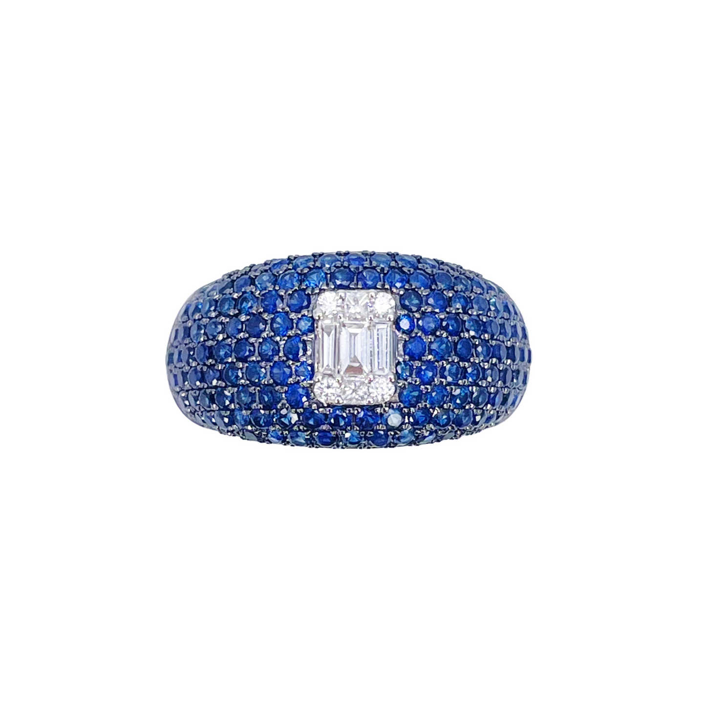 18ct White Gold Natural Sapphire & Diamond Cluster Cocktail Dome Ring 1.60ct  Diamond Ring