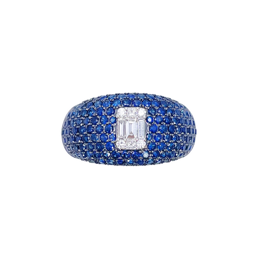 18ct White Gold Natural Sapphire & Diamond Cluster Cocktail Dome Ring 1.60ct  Diamond Ring