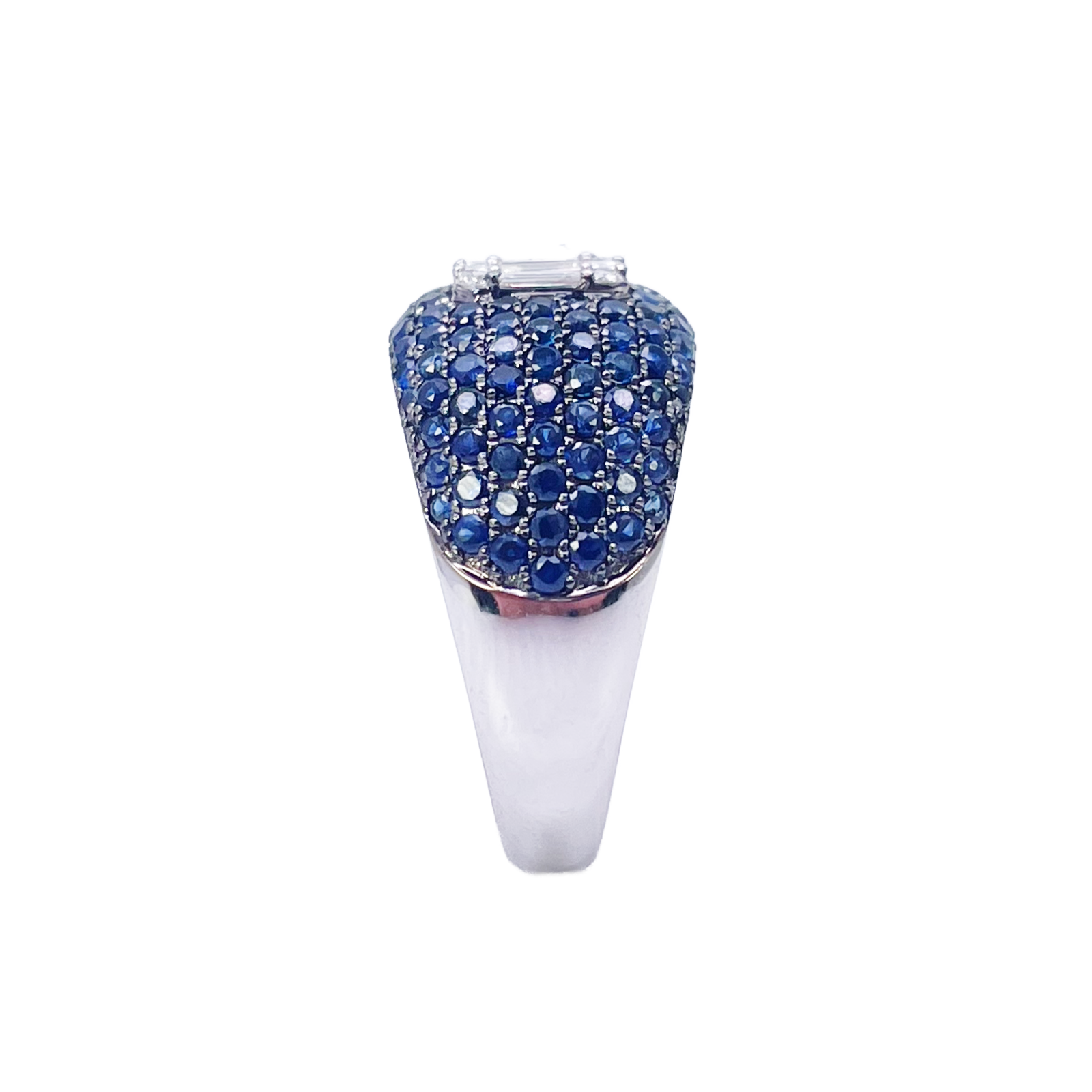 18ct White Gold Natural Sapphire & Diamond Cluster Cocktail Dome Ring 1.60ct  Diamond Ring