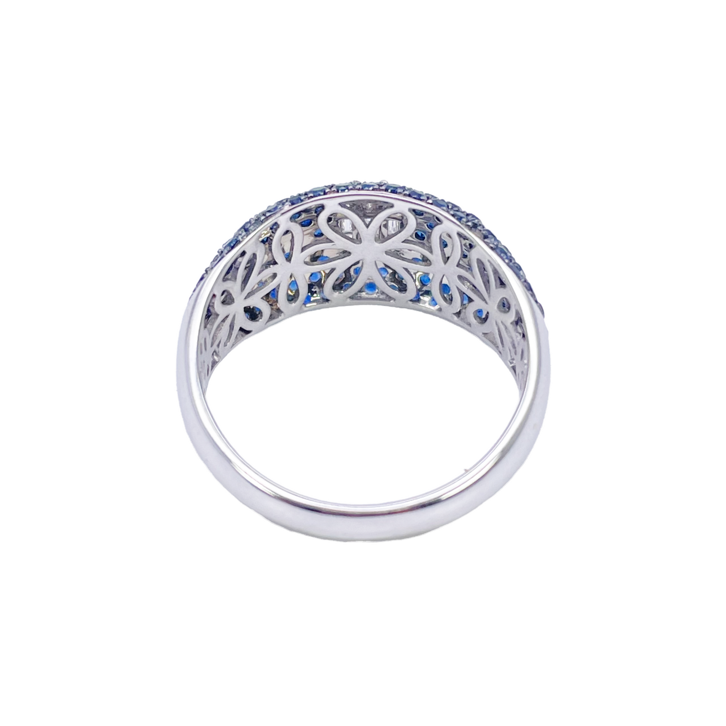 18ct White Gold Natural Sapphire & Diamond Cluster Cocktail Dome Ring 1.60ct  Diamond Ring