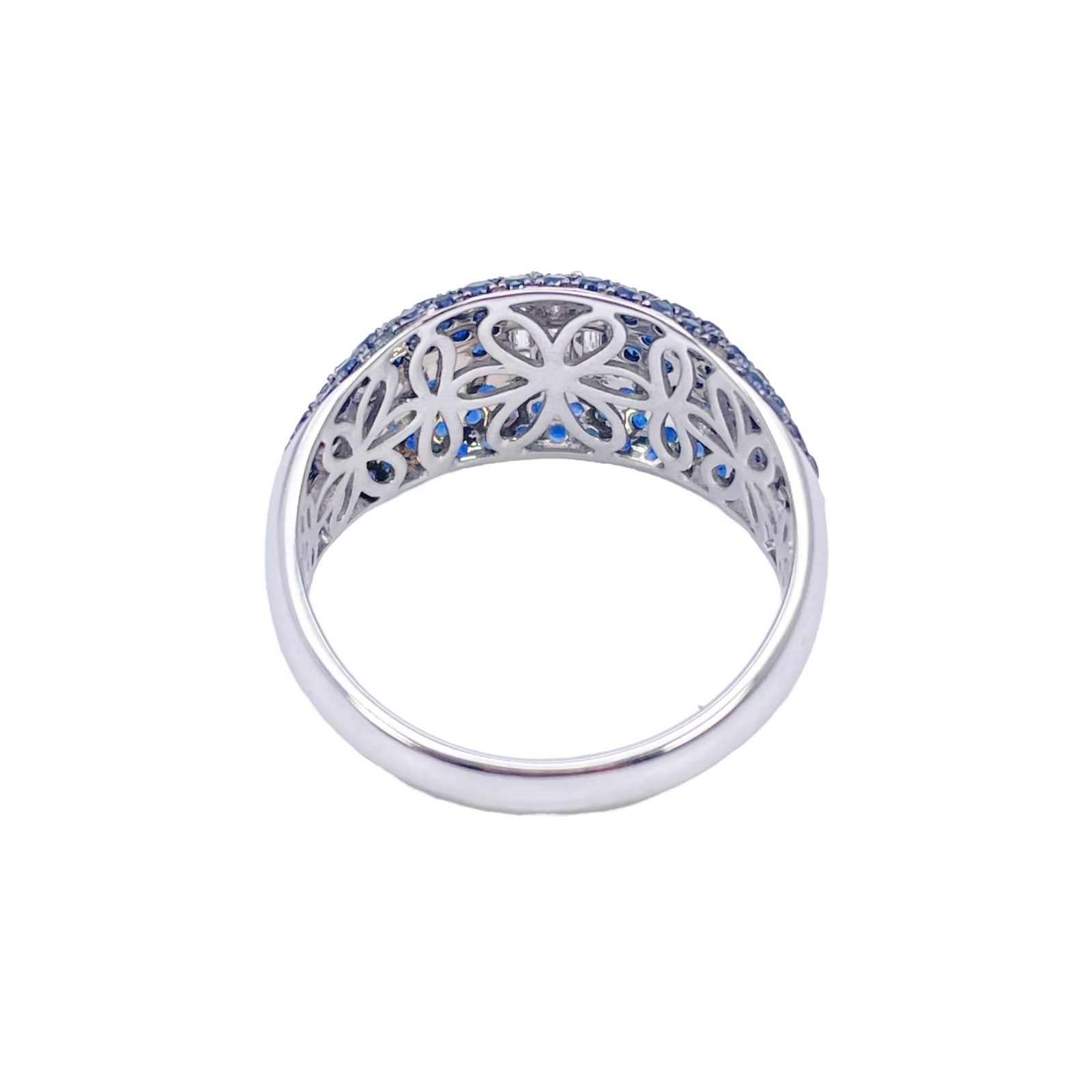 18ct White Gold Natural Sapphire & Diamond Cluster Cocktail Dome Ring 1.60ct  Diamond Ring