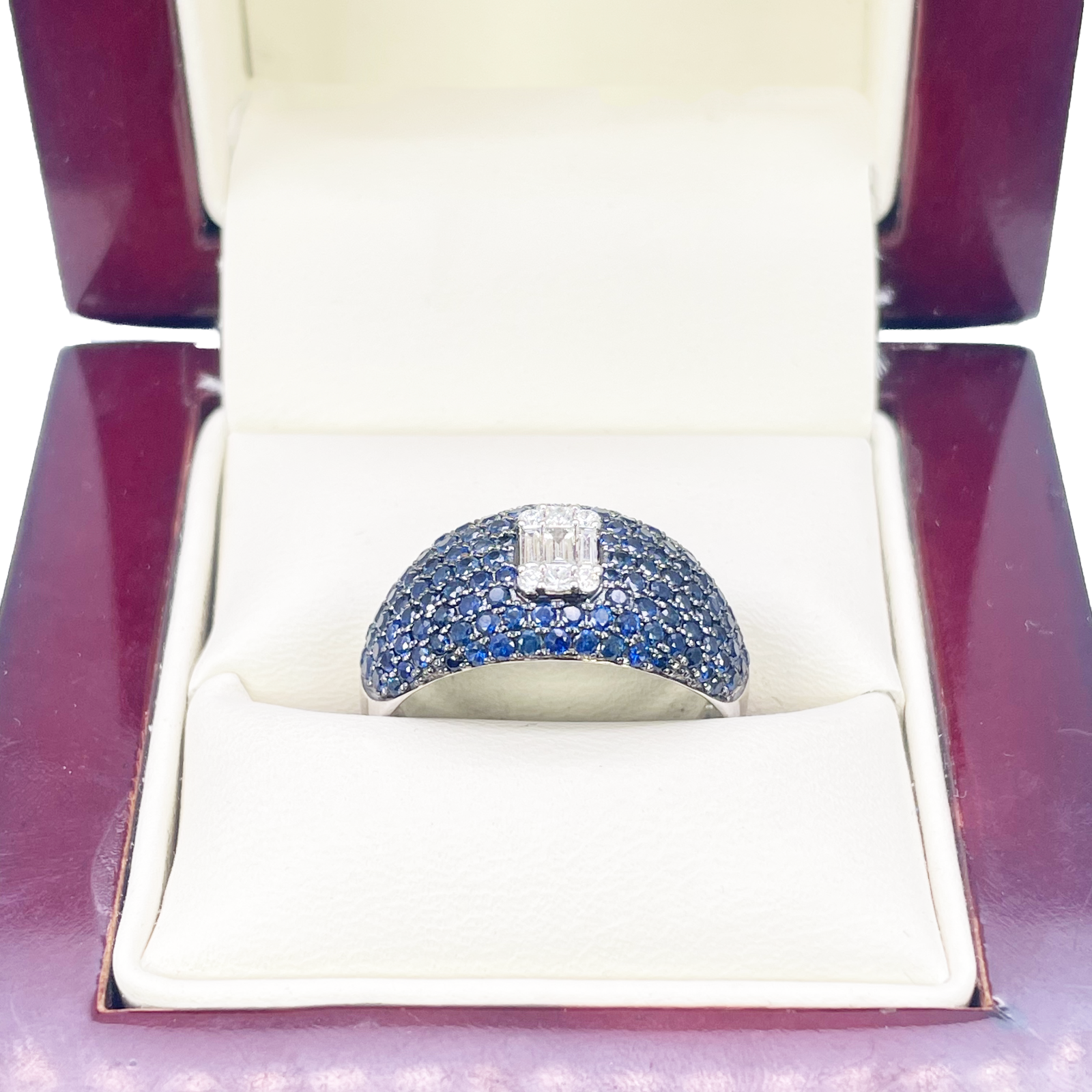 18ct White Gold Natural Sapphire & Diamond Cluster Cocktail Dome Ring 1.60ct  Diamond Ring