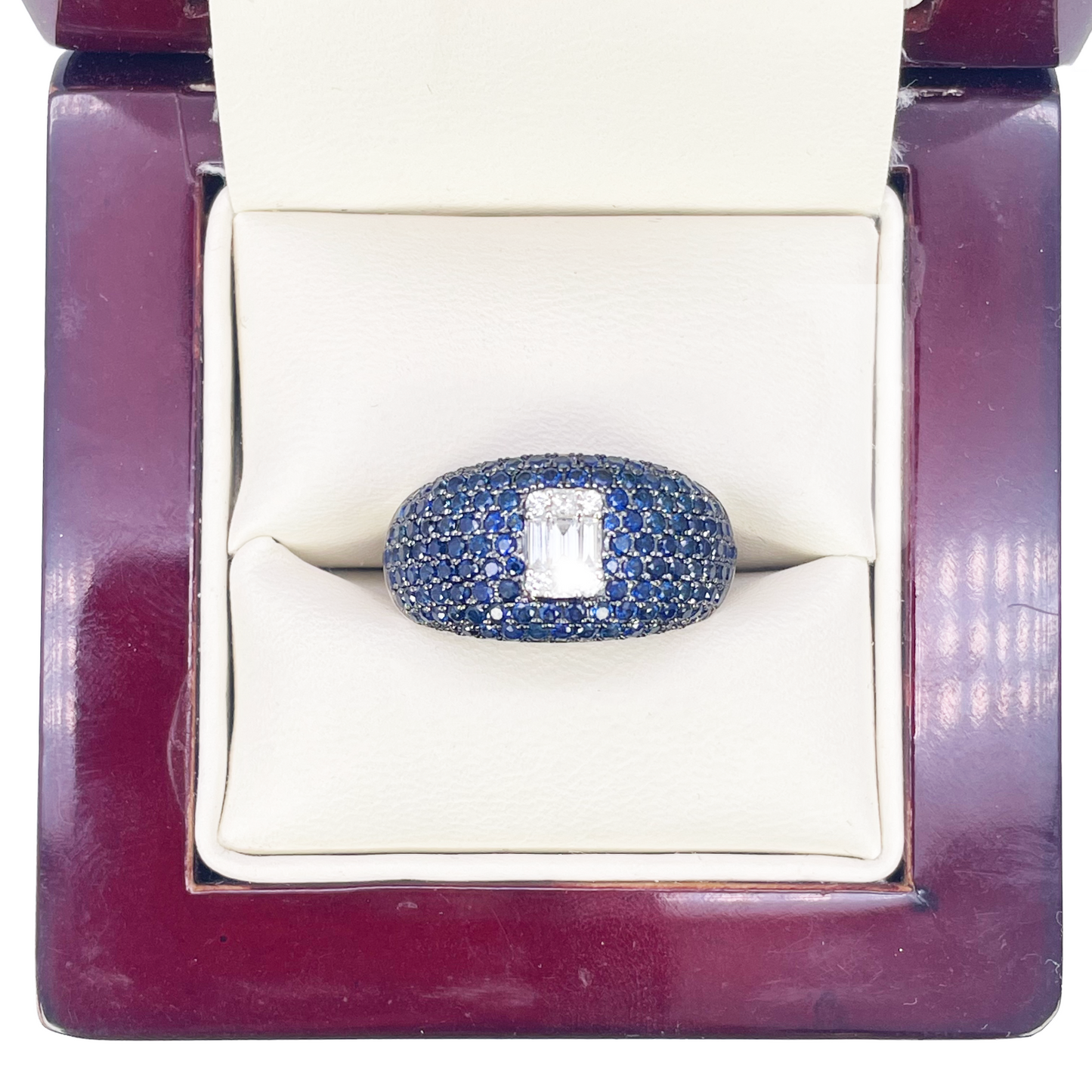 18ct White Gold Natural Sapphire & Diamond Cluster Cocktail Dome Ring 1.60ct  Diamond Ring
