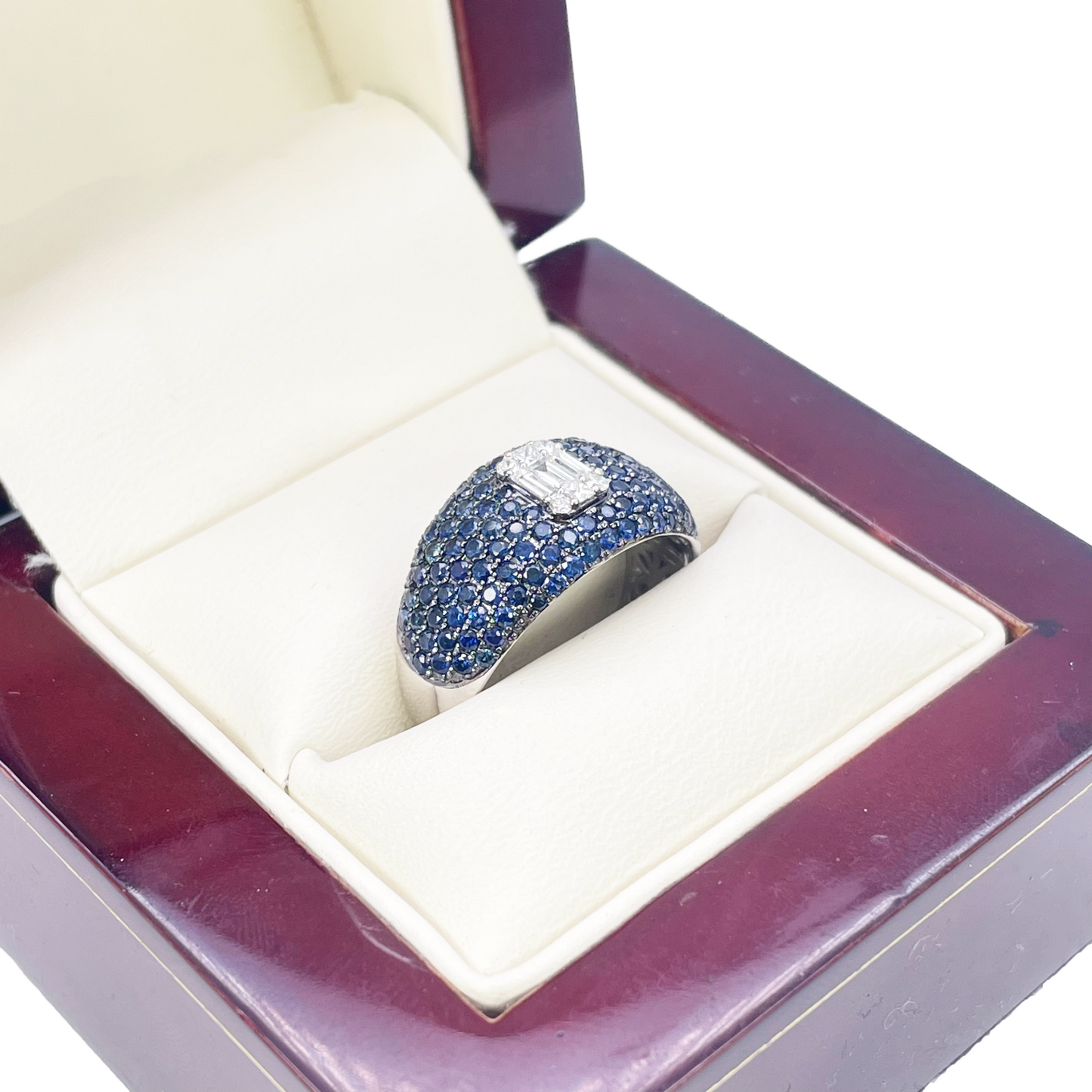 18ct White Gold Natural Sapphire & Diamond Cluster Cocktail Dome Ring 1.60ct  Diamond Ring