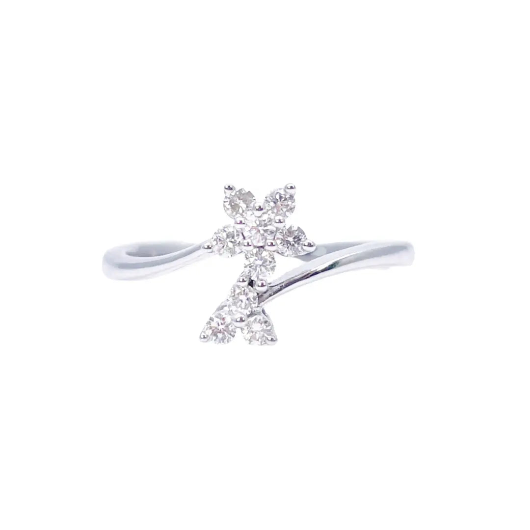 18ct White Gold Round Diamond Floral Cross Over Ring 0.21ct  Diamond Ring