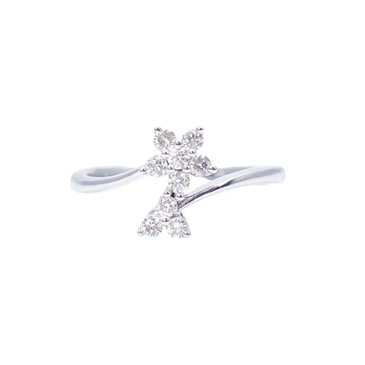 18ct White Gold Round Diamond Floral Cross Over Ring 0.21ct  Diamond Ring