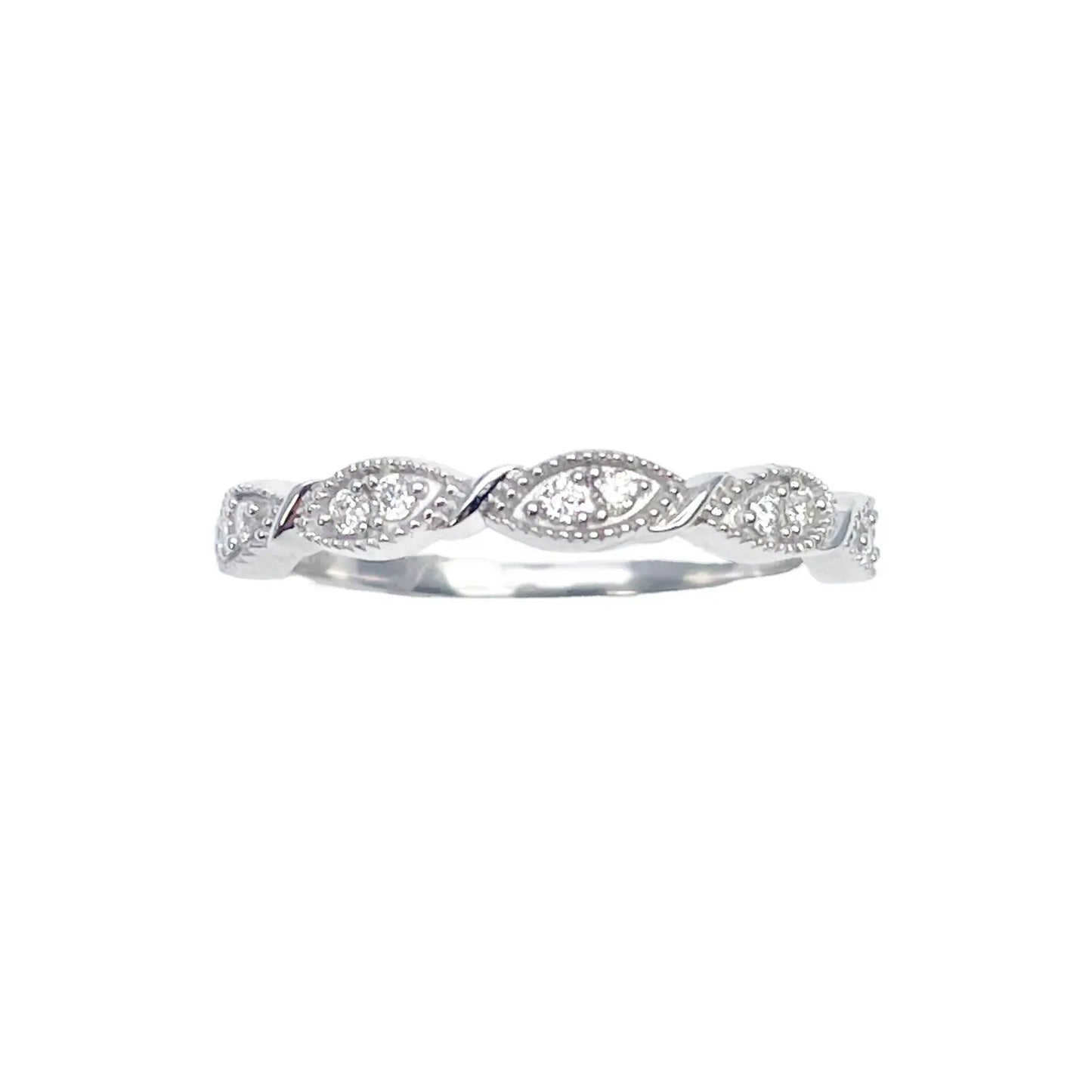 18ct White Gold Round Diamond Half  Eternity Milgrain Stackable Band 0.11ct  Diamond Ring
