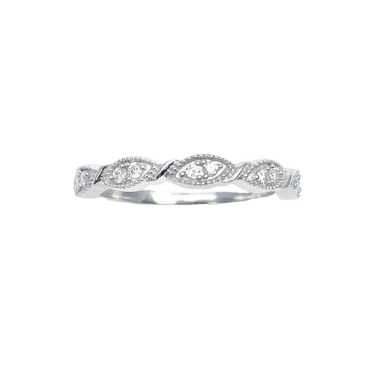 18ct White Gold Round Diamond Half  Eternity Milgrain Stackable Band 0.11ct  Diamond Ring
