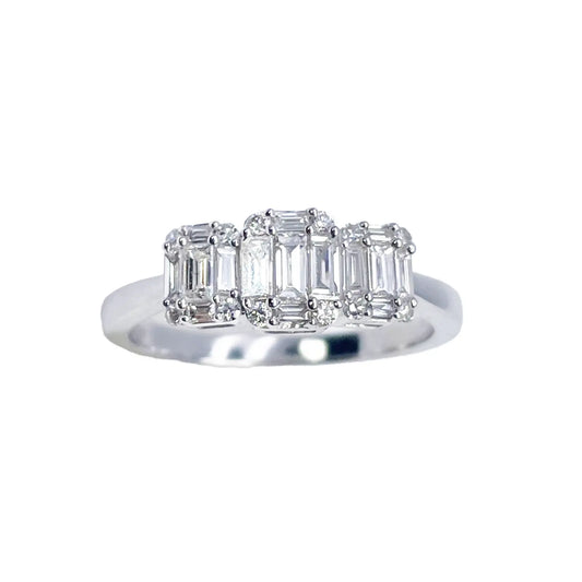 18ct White Gold Round Diamond & Baguette Trilogy Ring 0.58ct  Diamond Ring