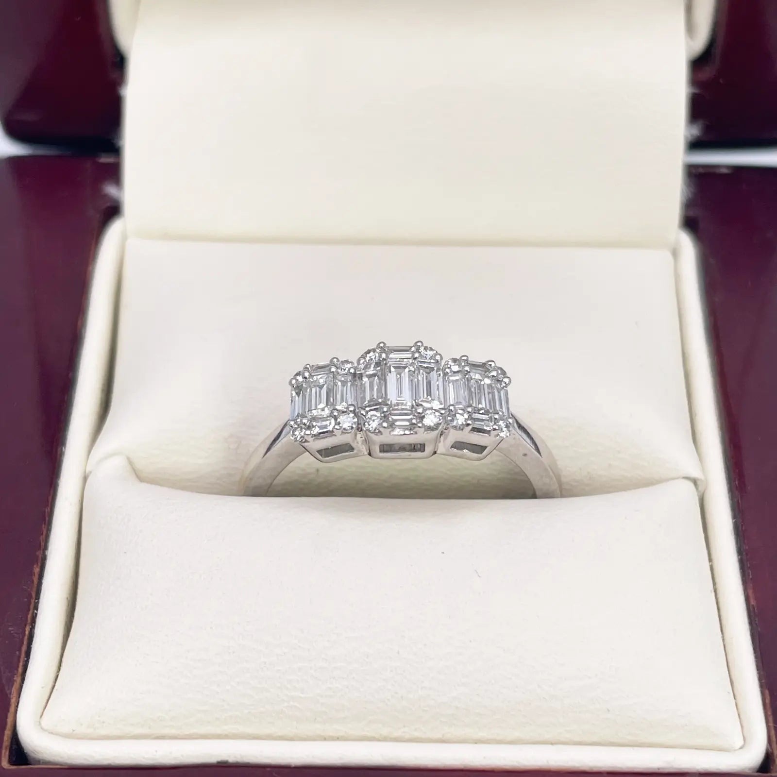 18ct White Gold Round Diamond & Baguette Trilogy Ring 0.58ct  Diamond Ring
