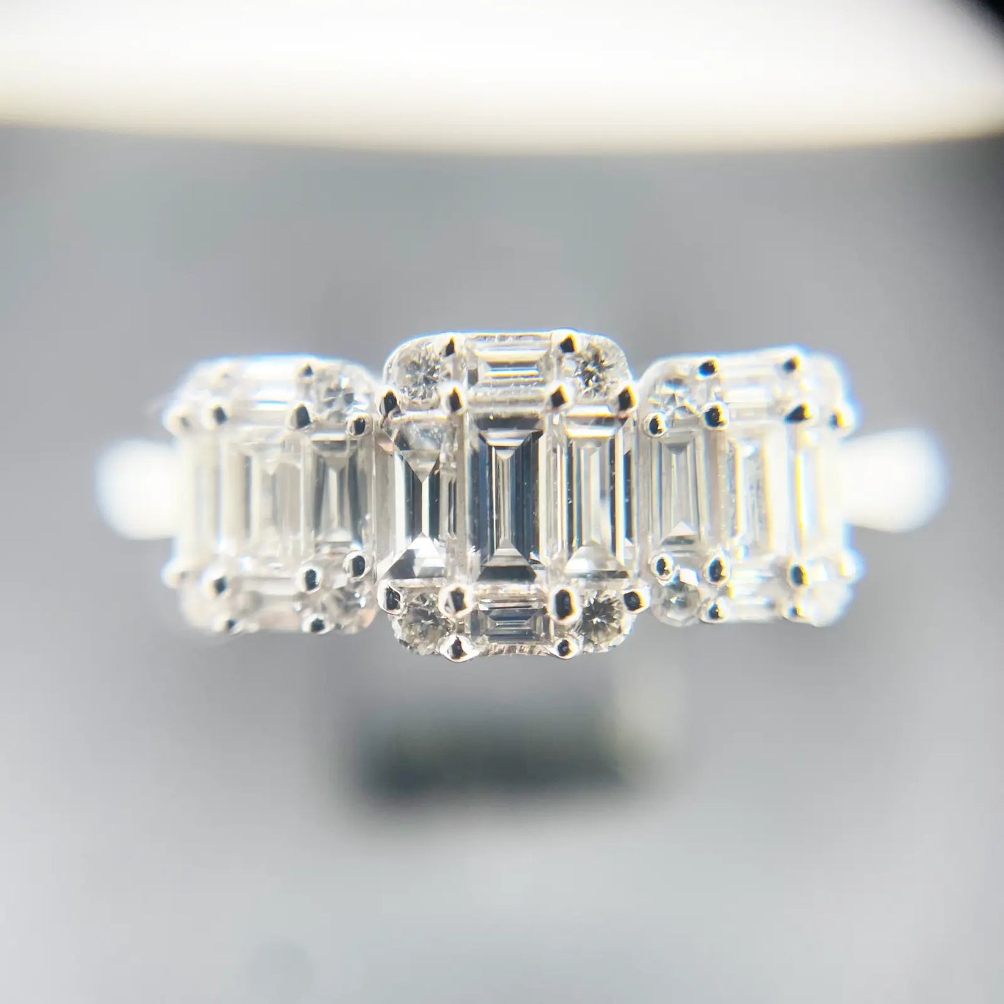 18ct White Gold Round Diamond & Baguette Trilogy Ring 0.58ct  Diamond Ring