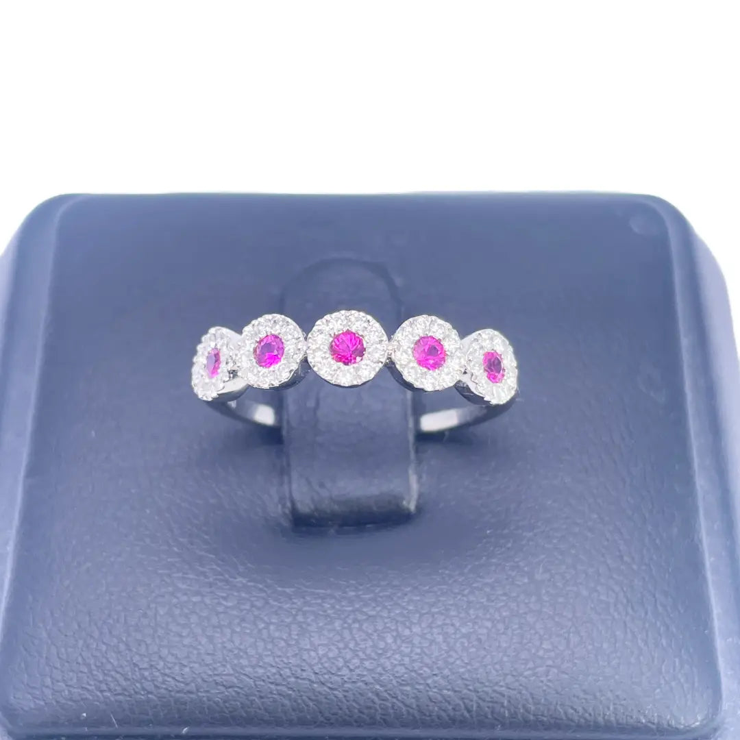 18ct White Gold Round Diamond & Ruby Five Stone Ring 0.45ct  Diamond Ring