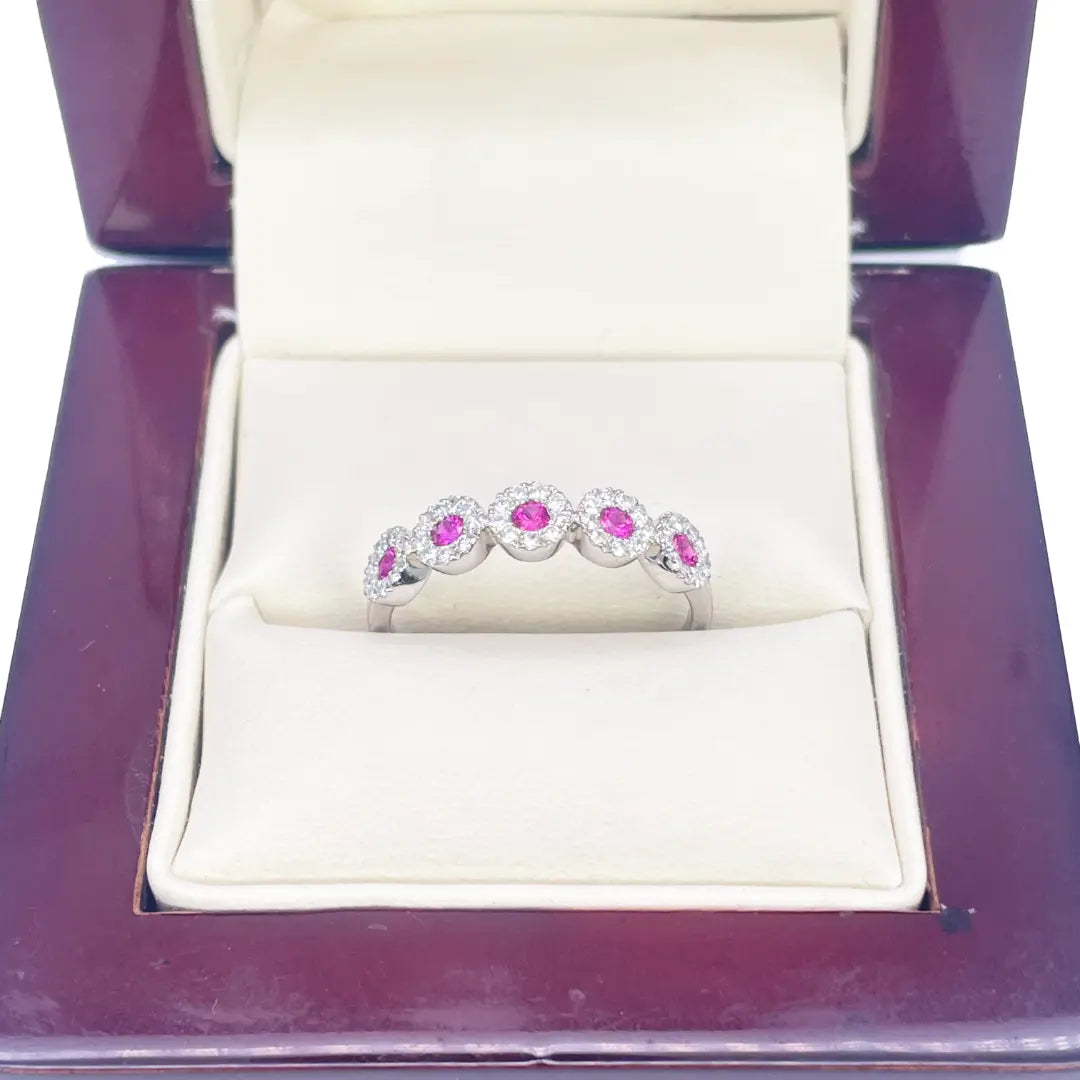 18ct White Gold Round Diamond & Ruby Five Stone Ring 0.45ct  Diamond Ring