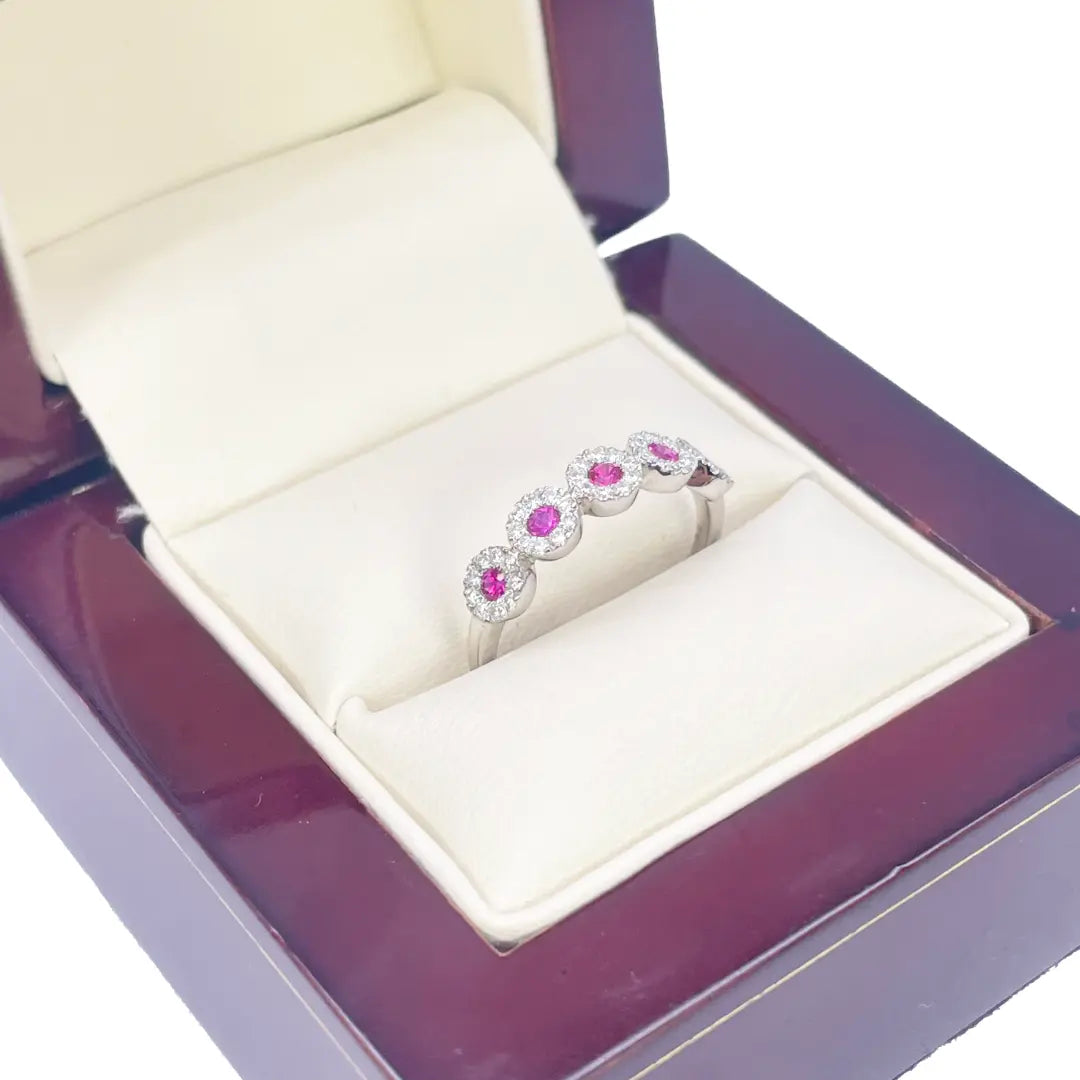 18ct White Gold Round Diamond & Ruby Five Stone Ring 0.45ct  Diamond Ring