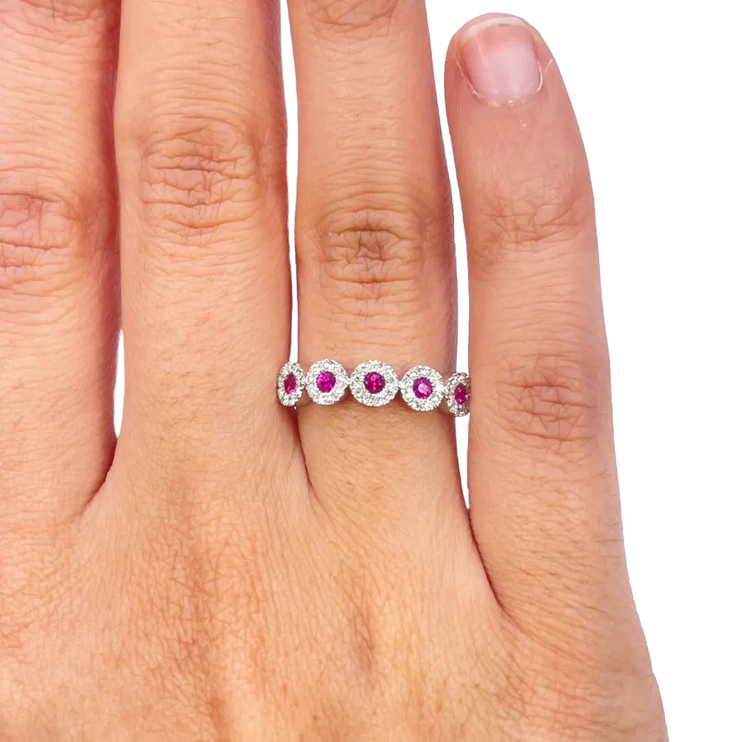 18ct White Gold Round Diamond & Ruby Five Stone Ring 0.45ct  Diamond Ring