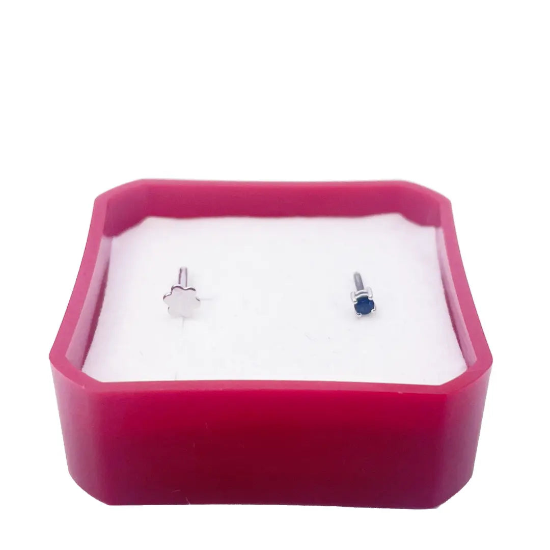 18ct White Gold & Blue Sapphire Nose Stud / Nose Pin 0.02 Carats 4-Claw 2.0 mm 