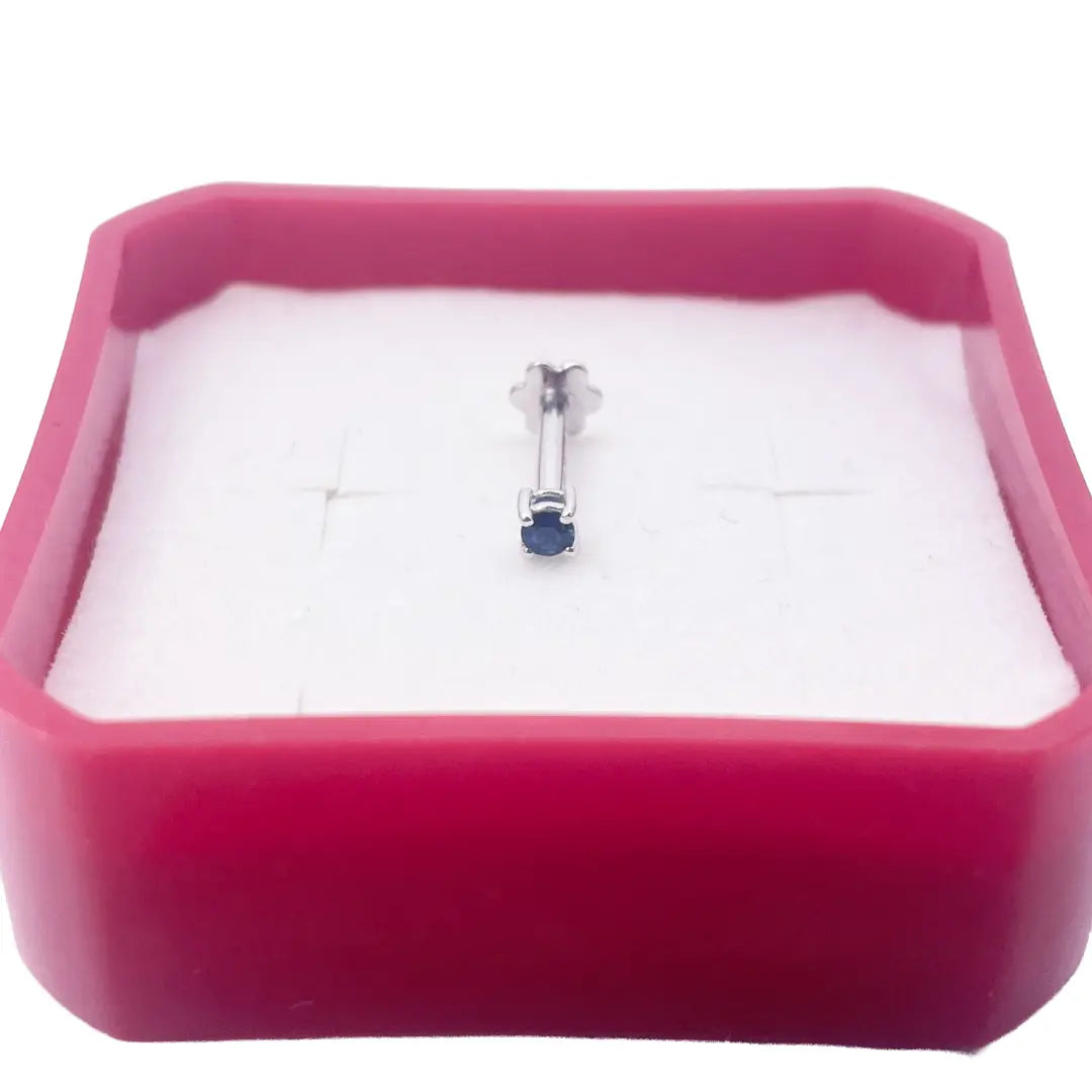 18ct White Gold & Blue Sapphire Nose Stud / Nose Pin 0.02 Carats 4-Claw 2.0 mm 