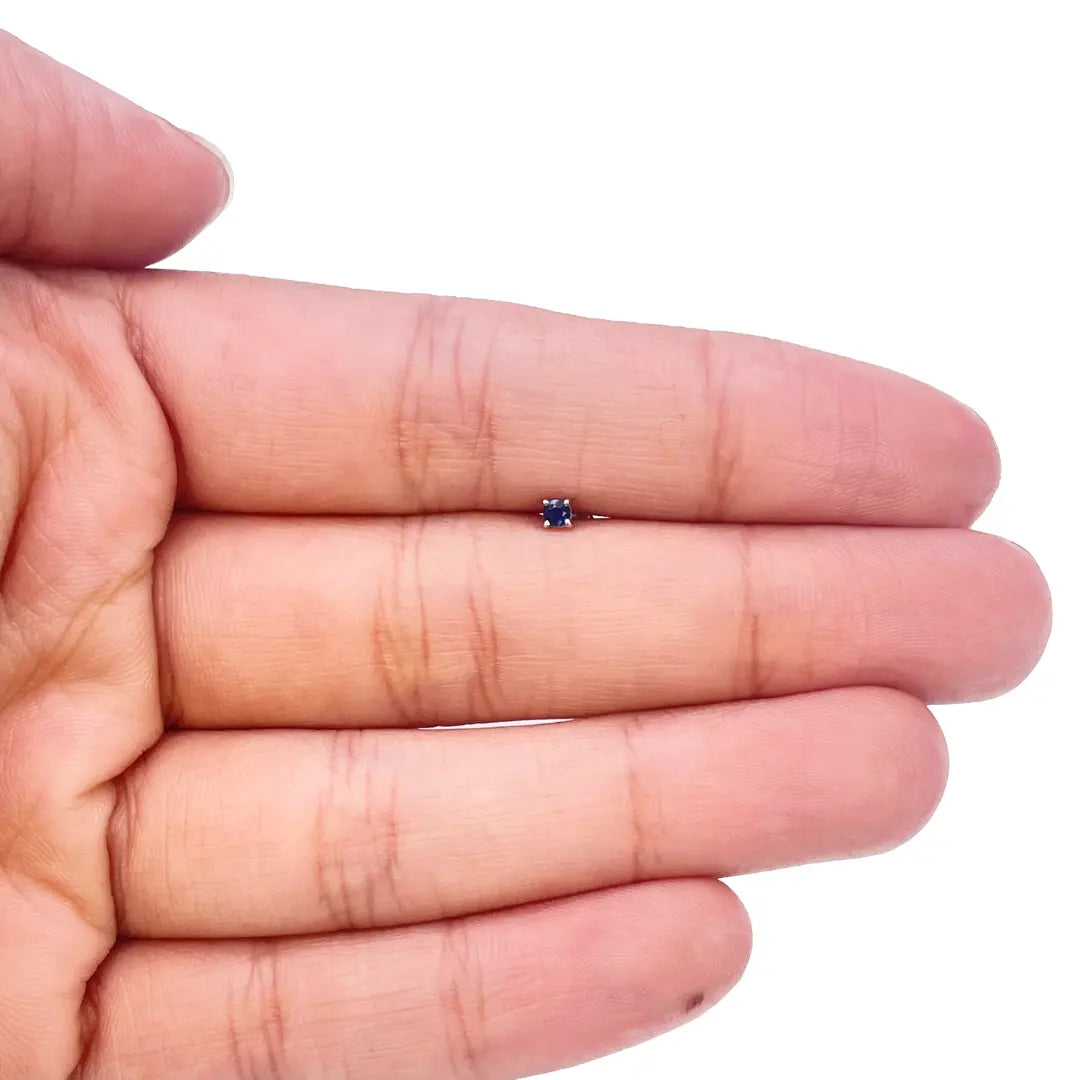 18ct White Gold & Blue Sapphire Nose Stud / Nose Pin 0.02 Carats 4-Claw 2.0 mm 