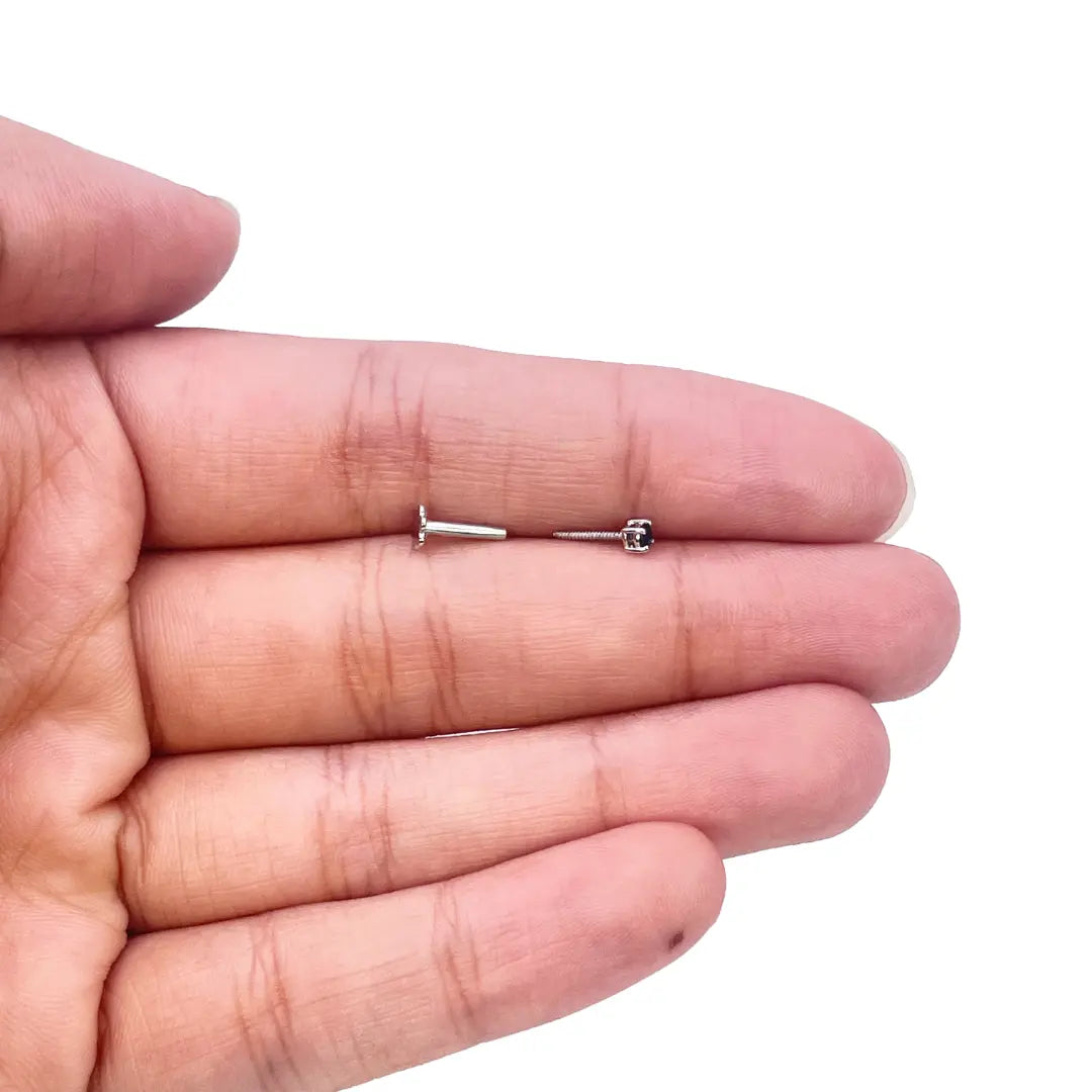 18ct White Gold & Blue Sapphire Nose Stud / Nose Pin 0.02 Carats 4-Claw 2.0 mm 