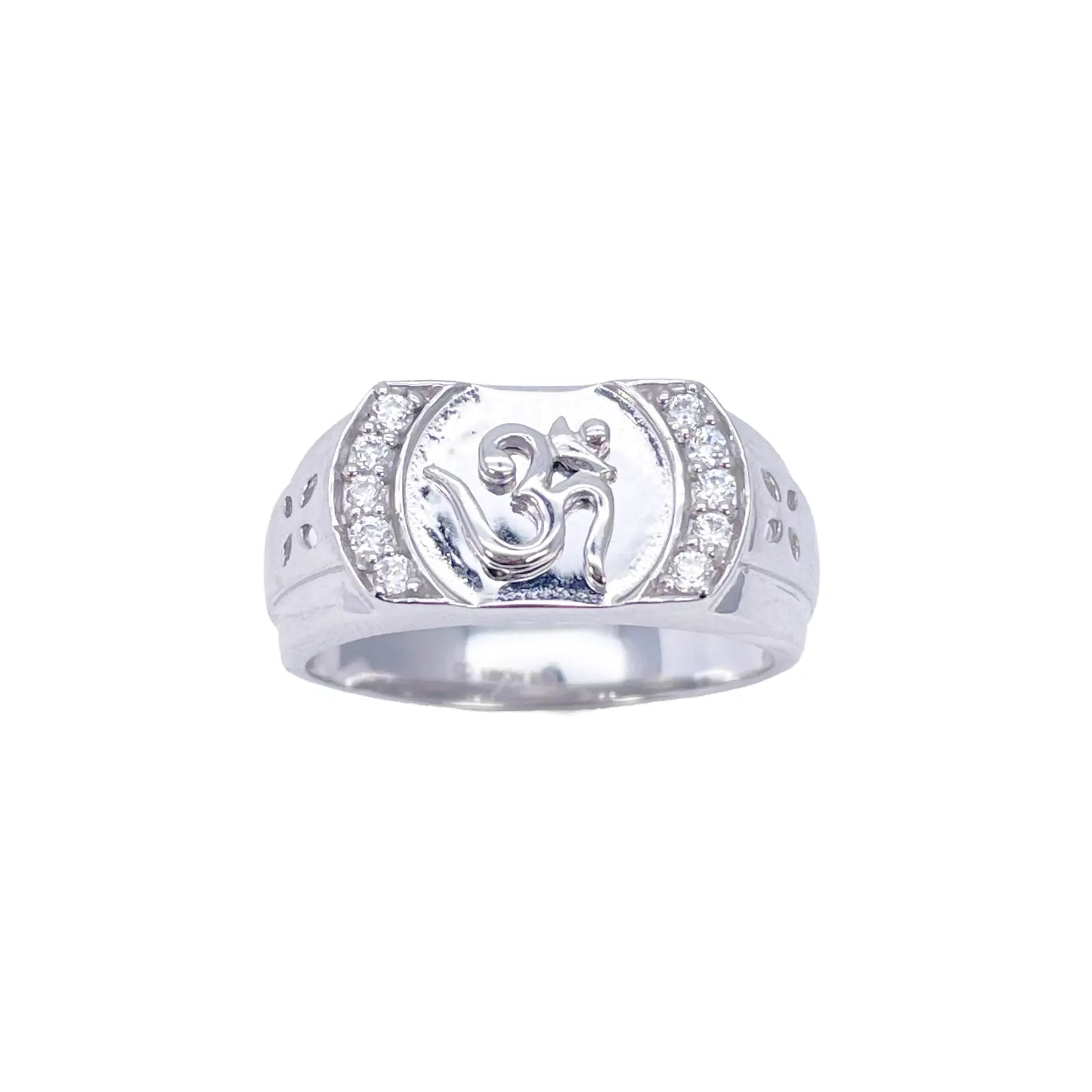 18ct White Gold & Round Cubic Zirconia Gents OM Signet Ring 