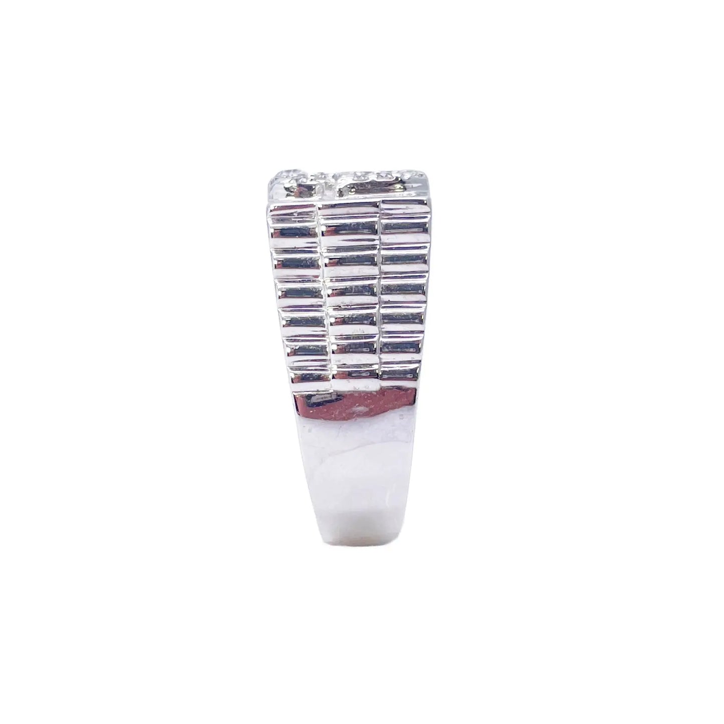18ct White Gold & Round Natural Diamond Gents OM Signet Ring 0.35ct  Diamond Ring
