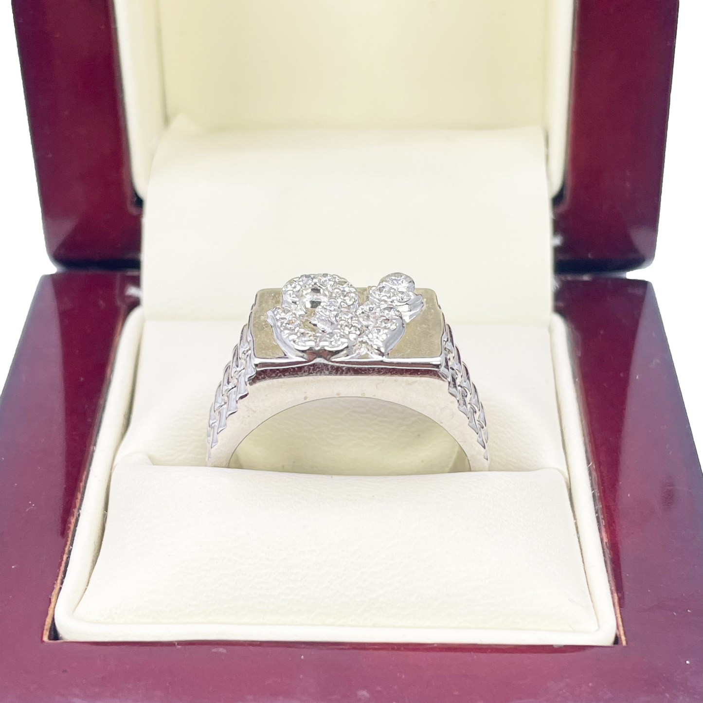 18ct White Gold & Round Natural Diamond Gents OM Signet Ring 0.35ct  Diamond Ring