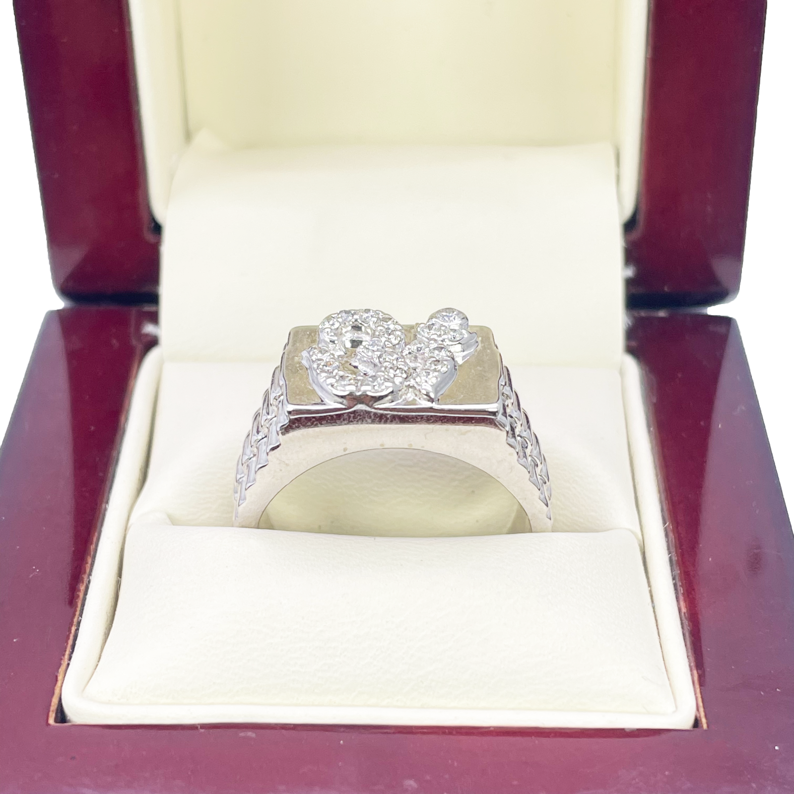 18ct White Gold & Round Natural Diamond Gents OM Signet Ring 0.35ct  Diamond Ring