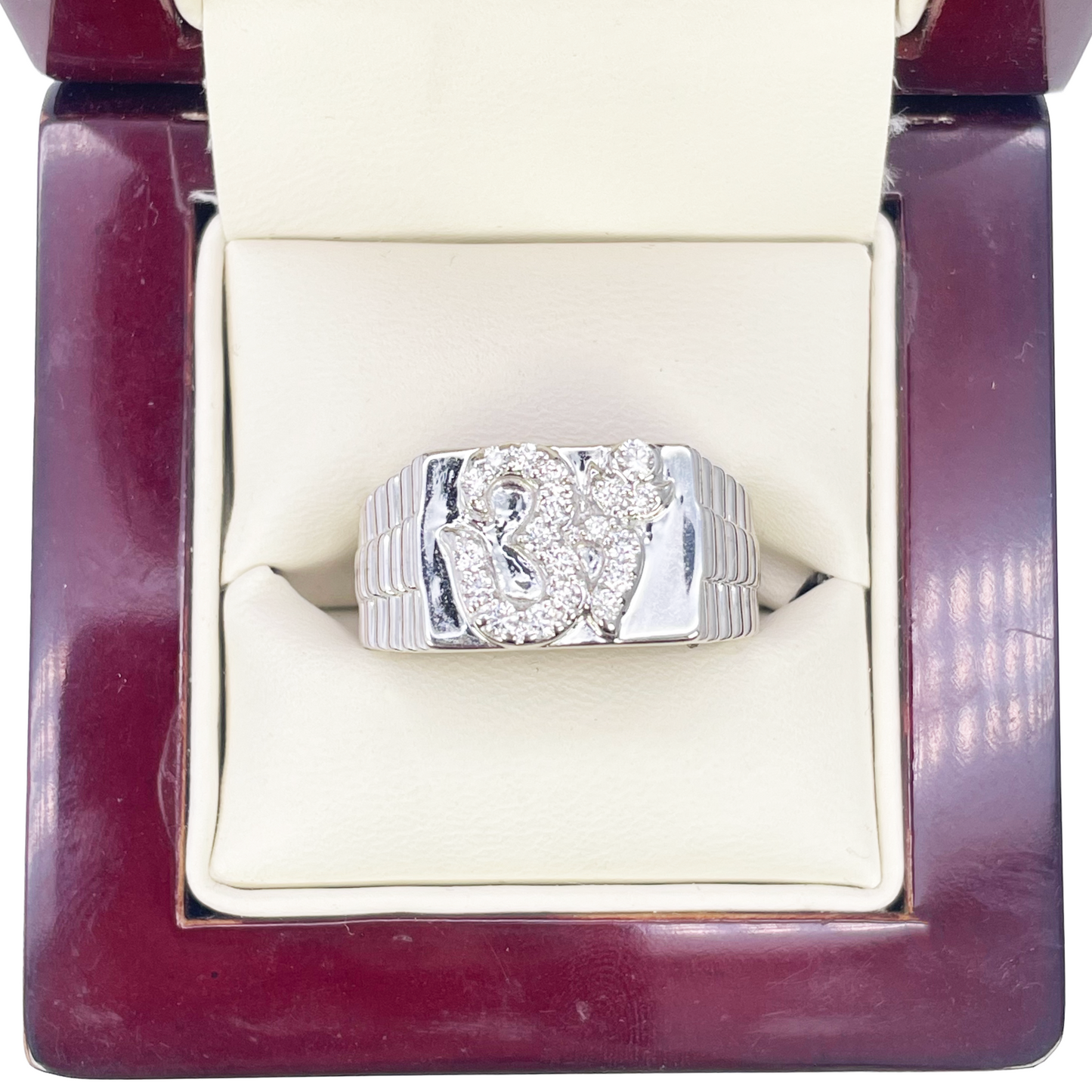 18ct White Gold & Round Natural Diamond Gents OM Signet Ring 0.35ct  Diamond Ring