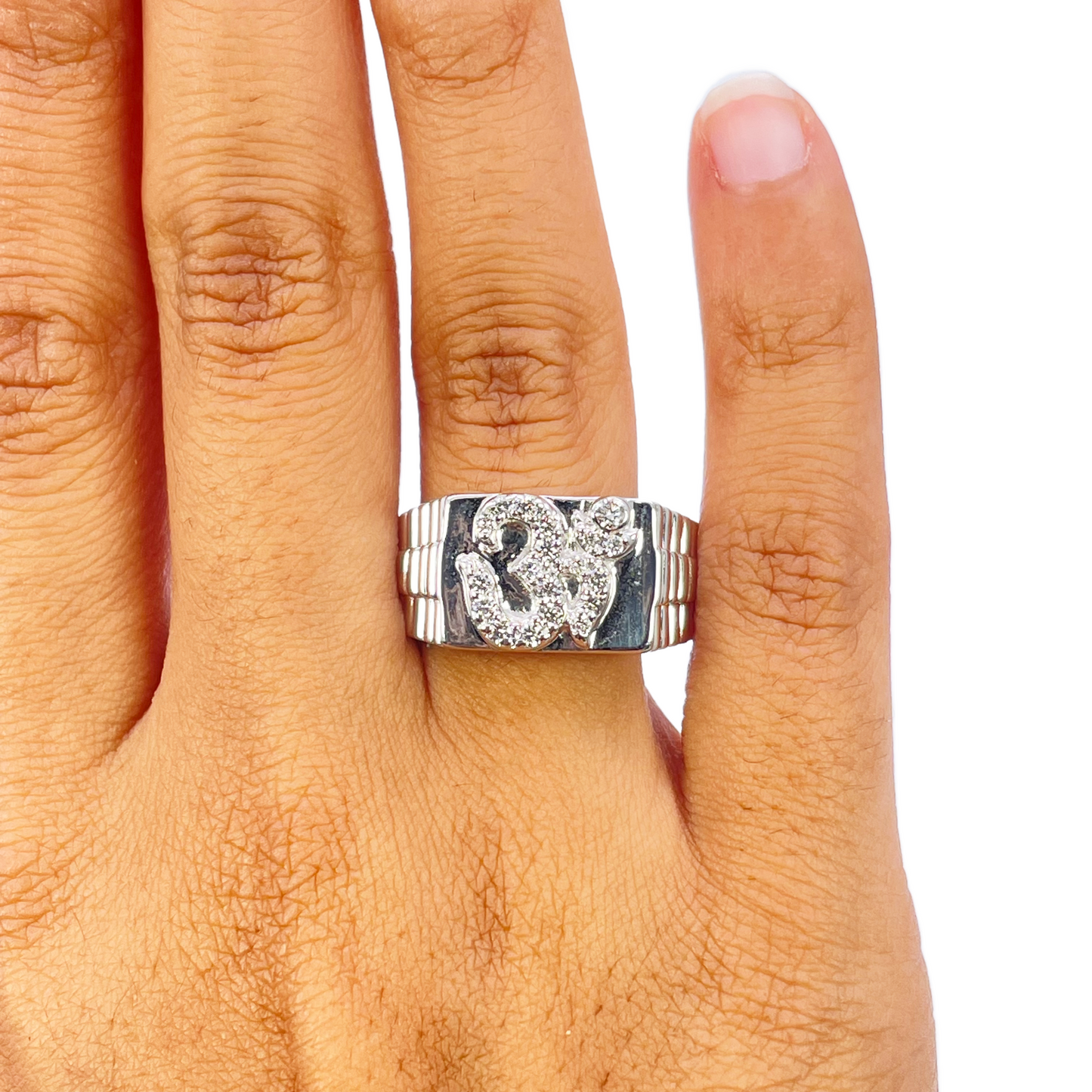 18ct White Gold & Round Natural Diamond Gents OM Signet Ring 0.35ct  Diamond Ring